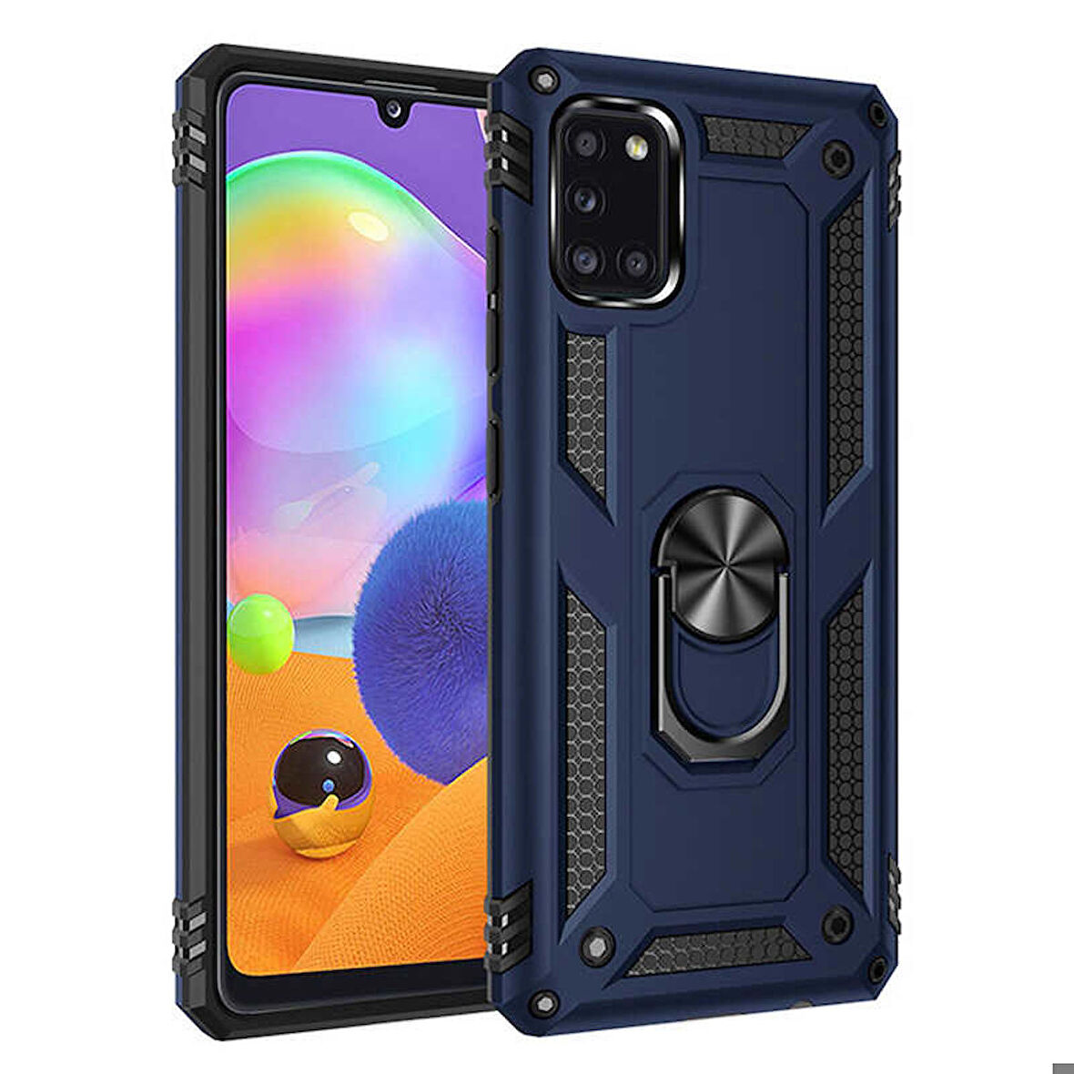 Samsung Galaxy A31 Uyumlu Kılıf Standlı Manyetik Yüzüklü Military Ring TPU Cover