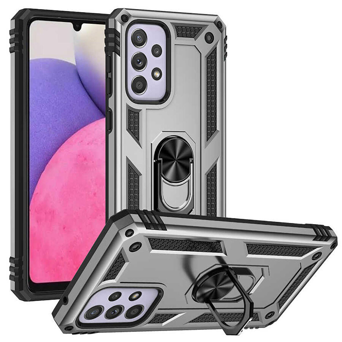 Samsung Galaxy A33 5G Uyumlu Kılıf Standlı Manyetik Yüzüklü Military Ring TPU Cover