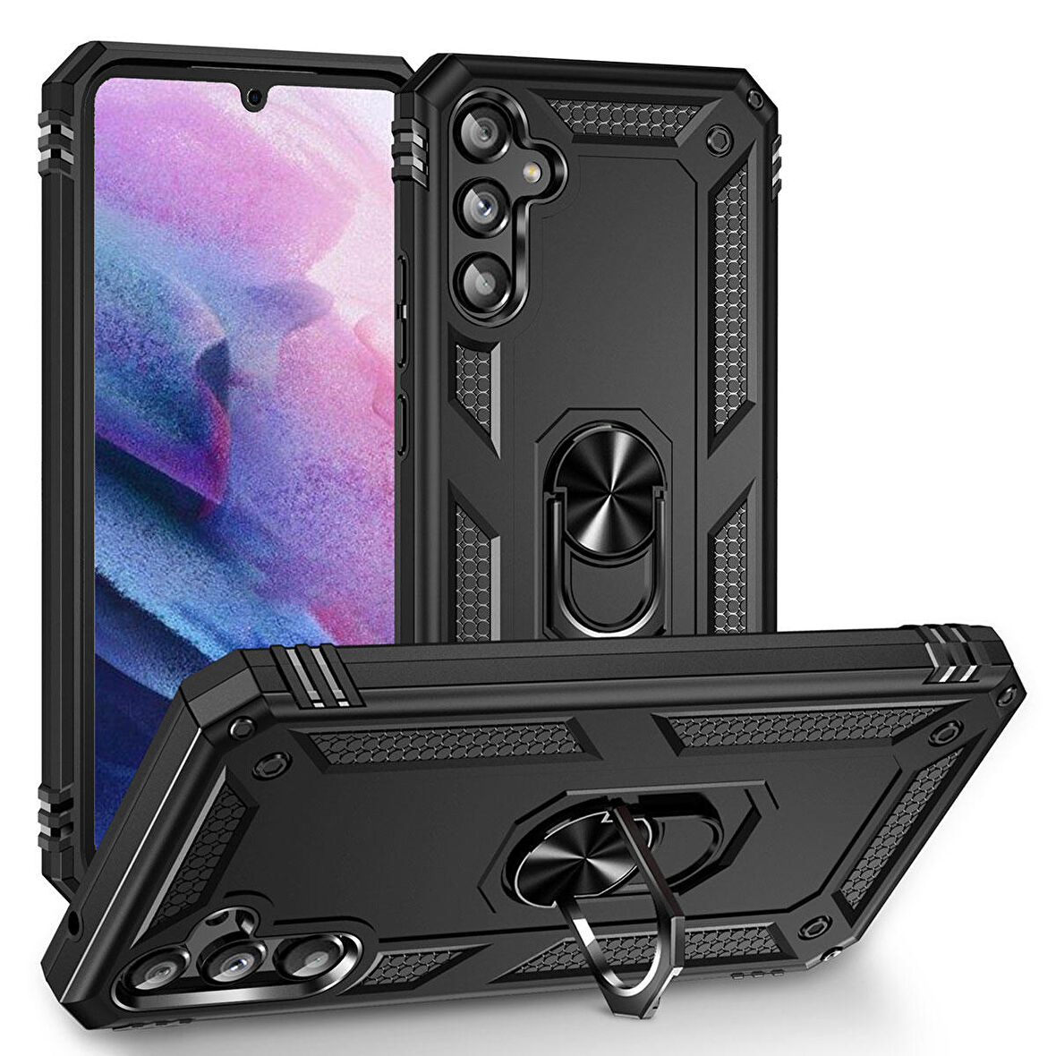 Samsung Galaxy A34 Uyumlu Kılıf Standlı Manyetik Yüzüklü Military Ring TPU Cover