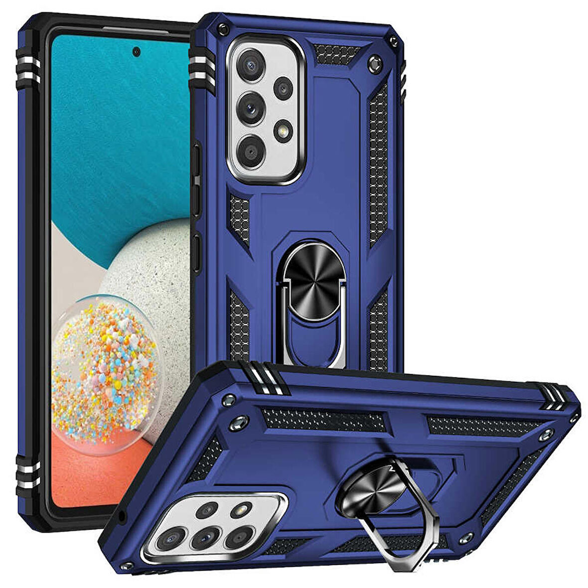Samsung Galaxy A53 5G Uyumlu Kılıf Standlı Manyetik Yüzüklü Military Ring TPU Cover