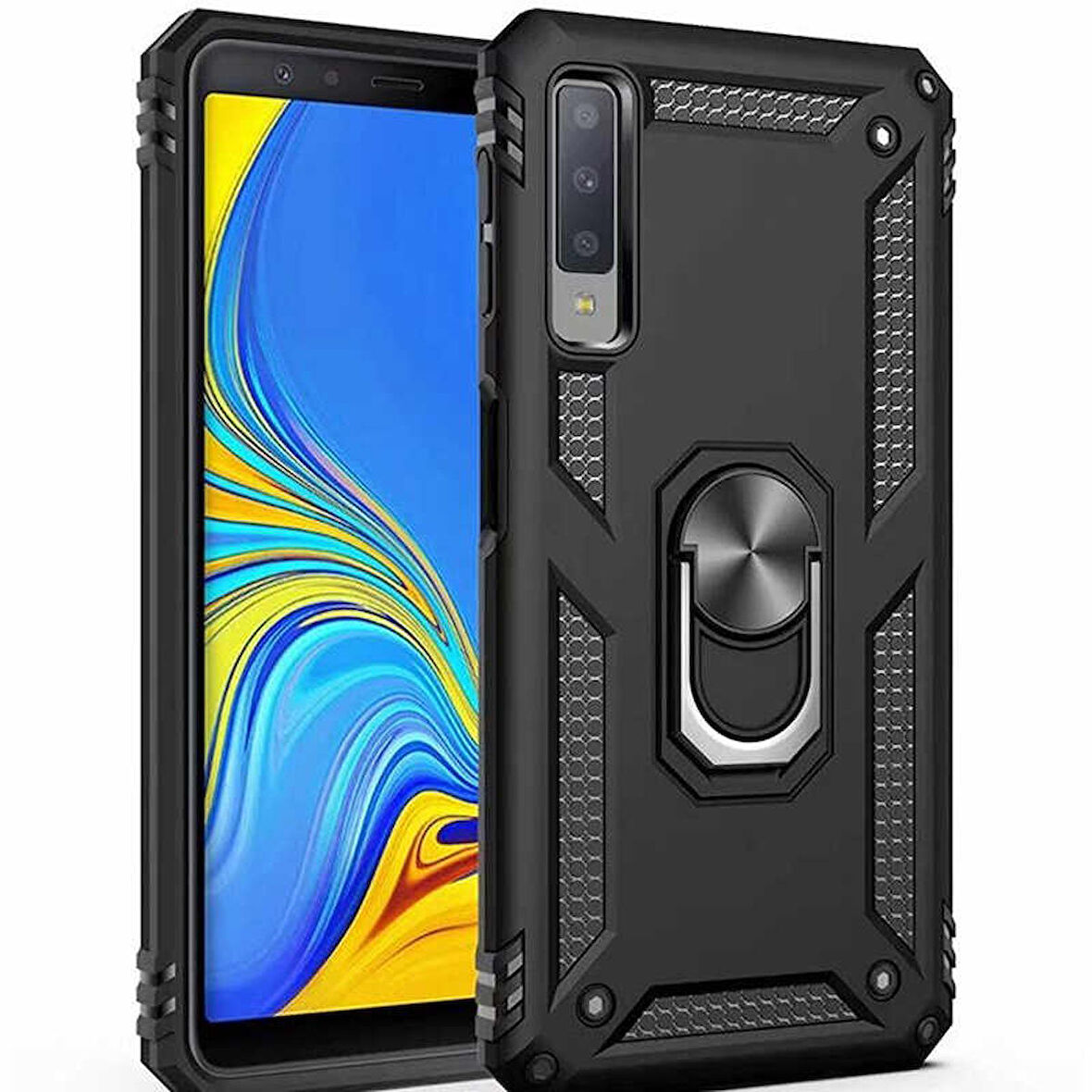 Samsung Galaxy A7 2018 Uyumlu Kılıf Standlı Manyetik Yüzüklü Military Ring TPU Cover