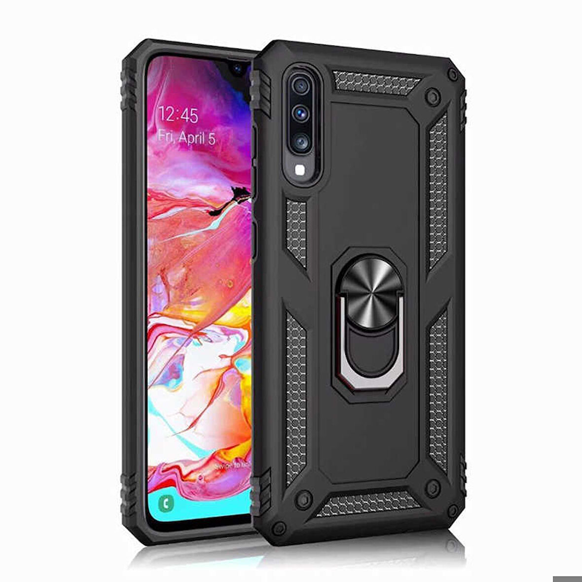 Samsung Galaxy A70 Uyumlu Kılıf Standlı Manyetik Yüzüklü Military Ring TPU Cover