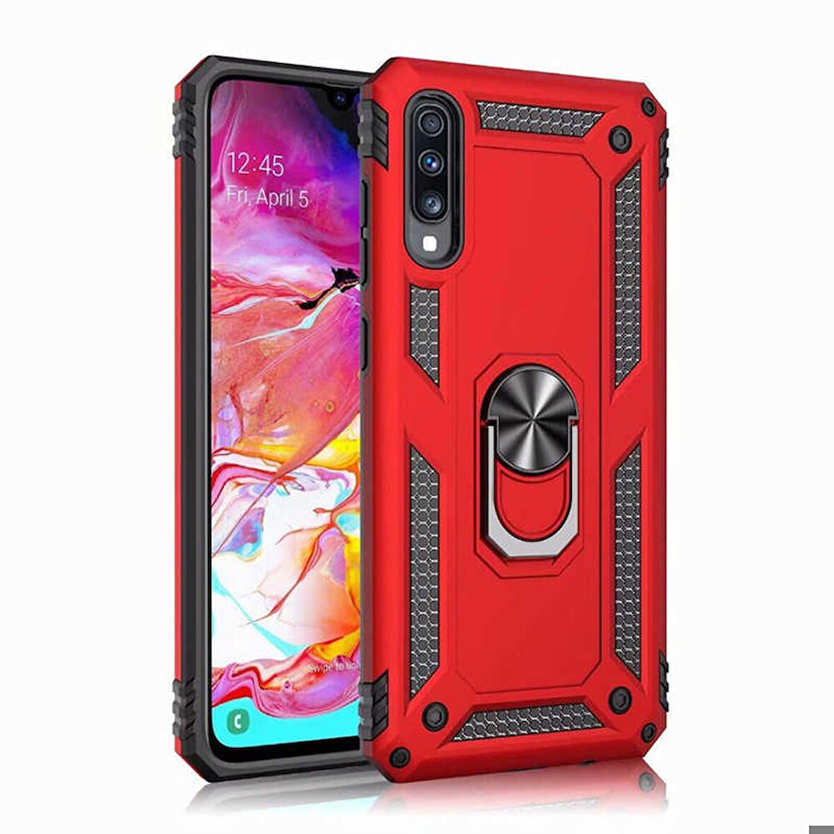 Samsung Galaxy A70 Uyumlu Kılıf Standlı Manyetik Yüzüklü Military Ring TPU Cover