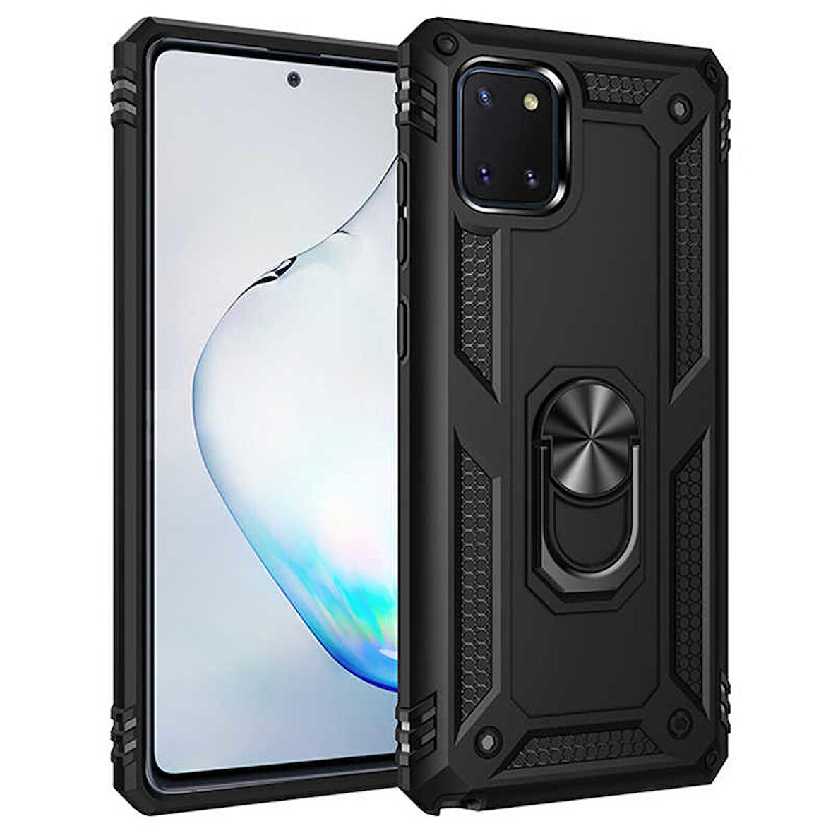 Samsung Galaxy A81 Uyumlu Kılıf Standlı Manyetik Yüzüklü Military Ring TPU Cover