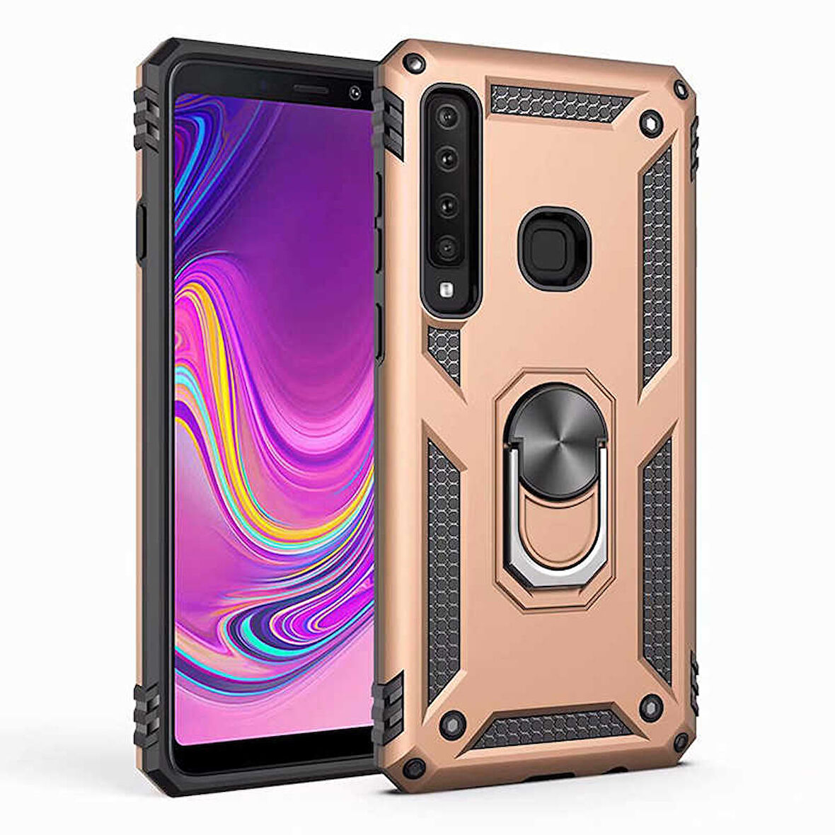 Samsung Galaxy A9 2018 Uyumlu Kılıf Standlı Manyetik Yüzüklü Military Ring TPU Cover