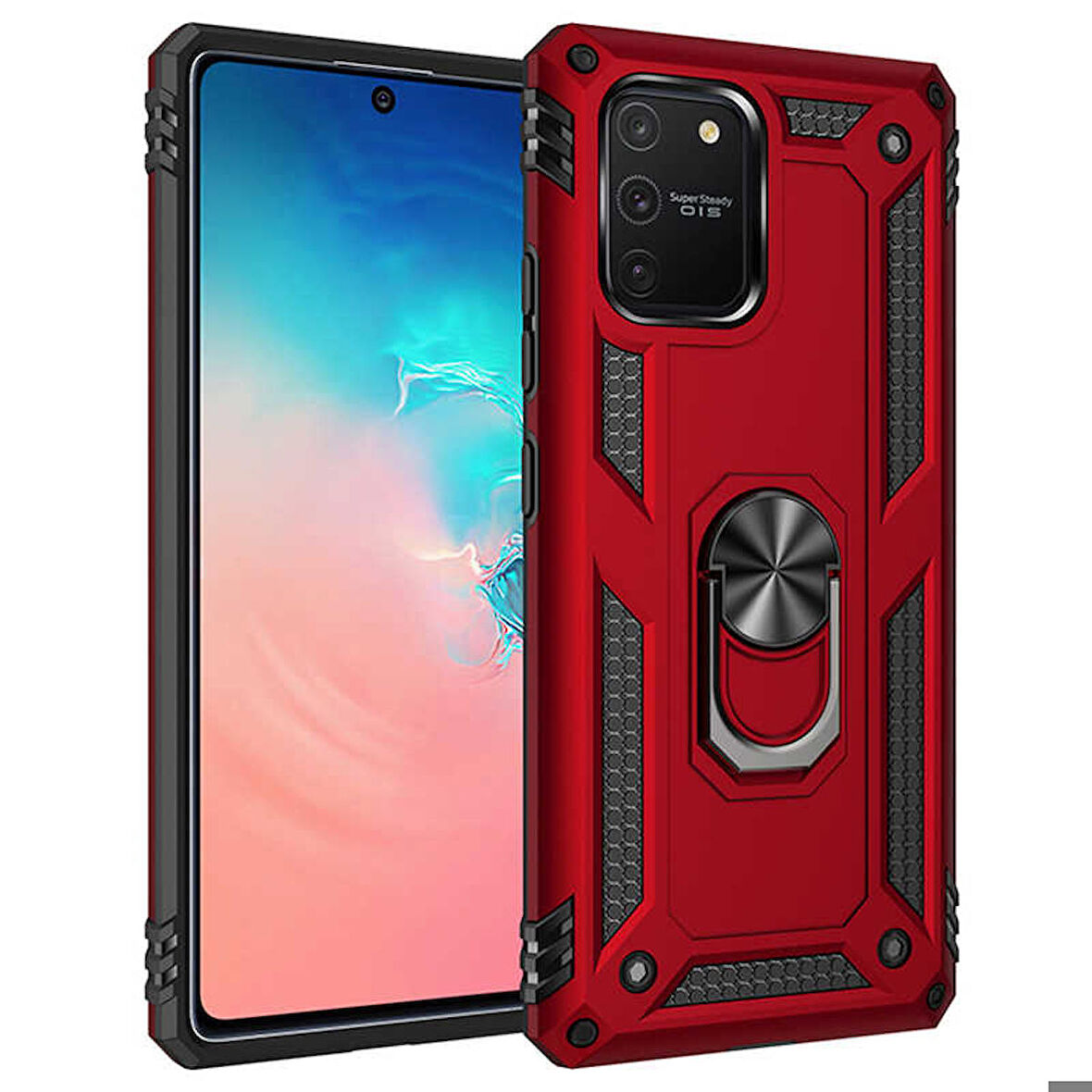 Samsung Galaxy A91 (S10 Lite) Uyumlu Kılıf Standlı Manyetik Yüzüklü Military Ring TPU Cover