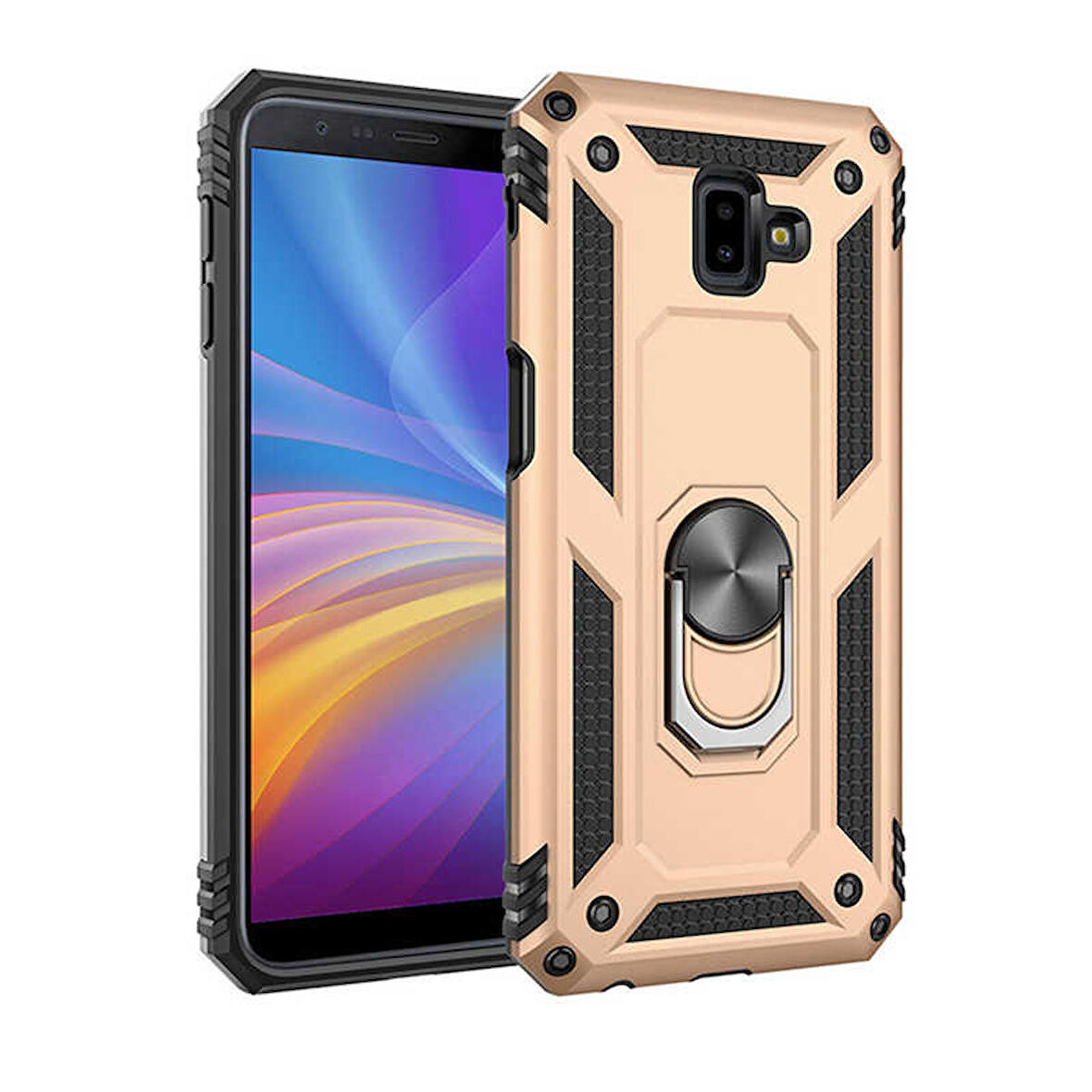 Samsung Galaxy J6 Plus Uyumlu Kılıf Standlı Manyetik Yüzüklü Military Ring TPU Cover