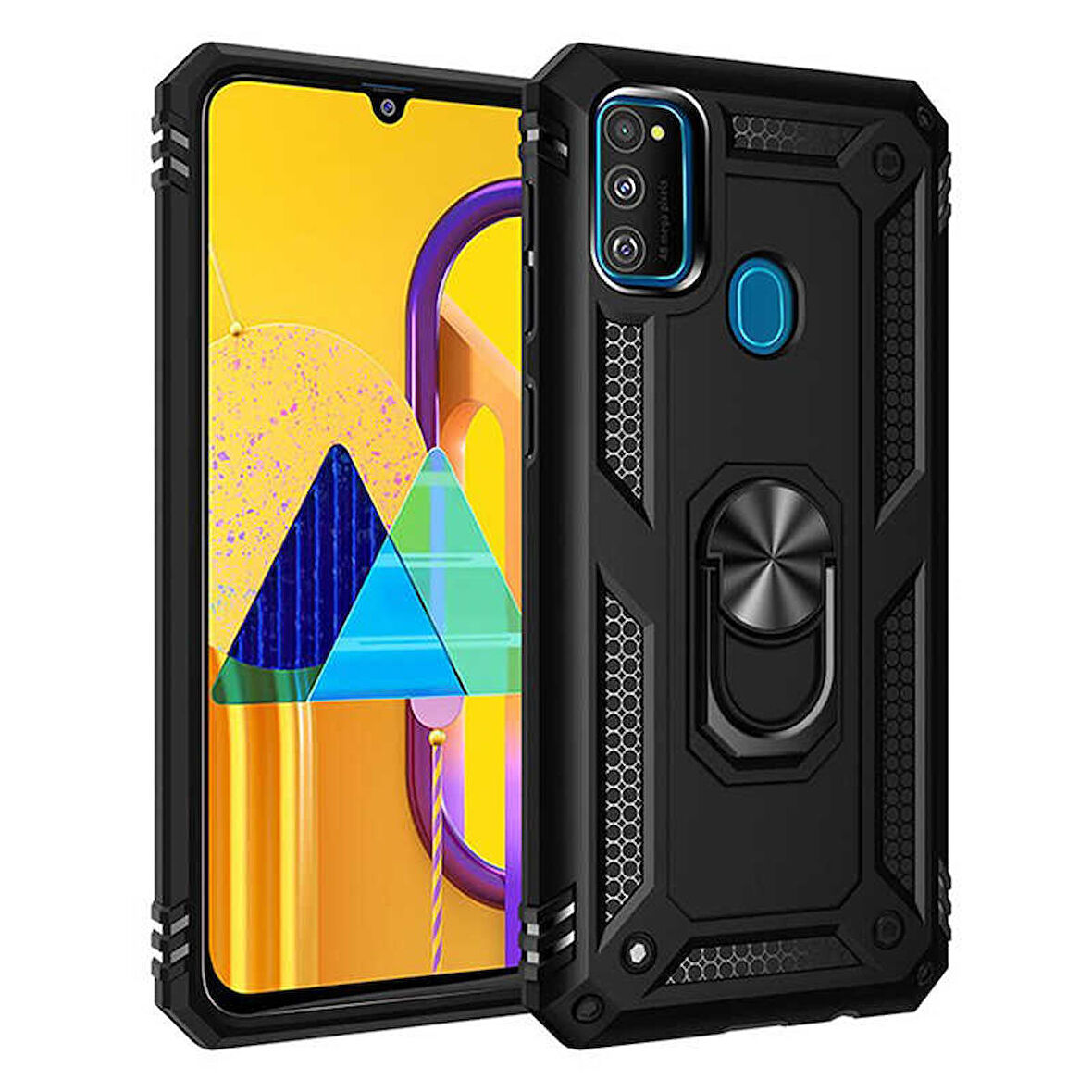 Samsung Galaxy M21 Uyumlu Kılıf Standlı Manyetik Yüzüklü Military Ring TPU Cover