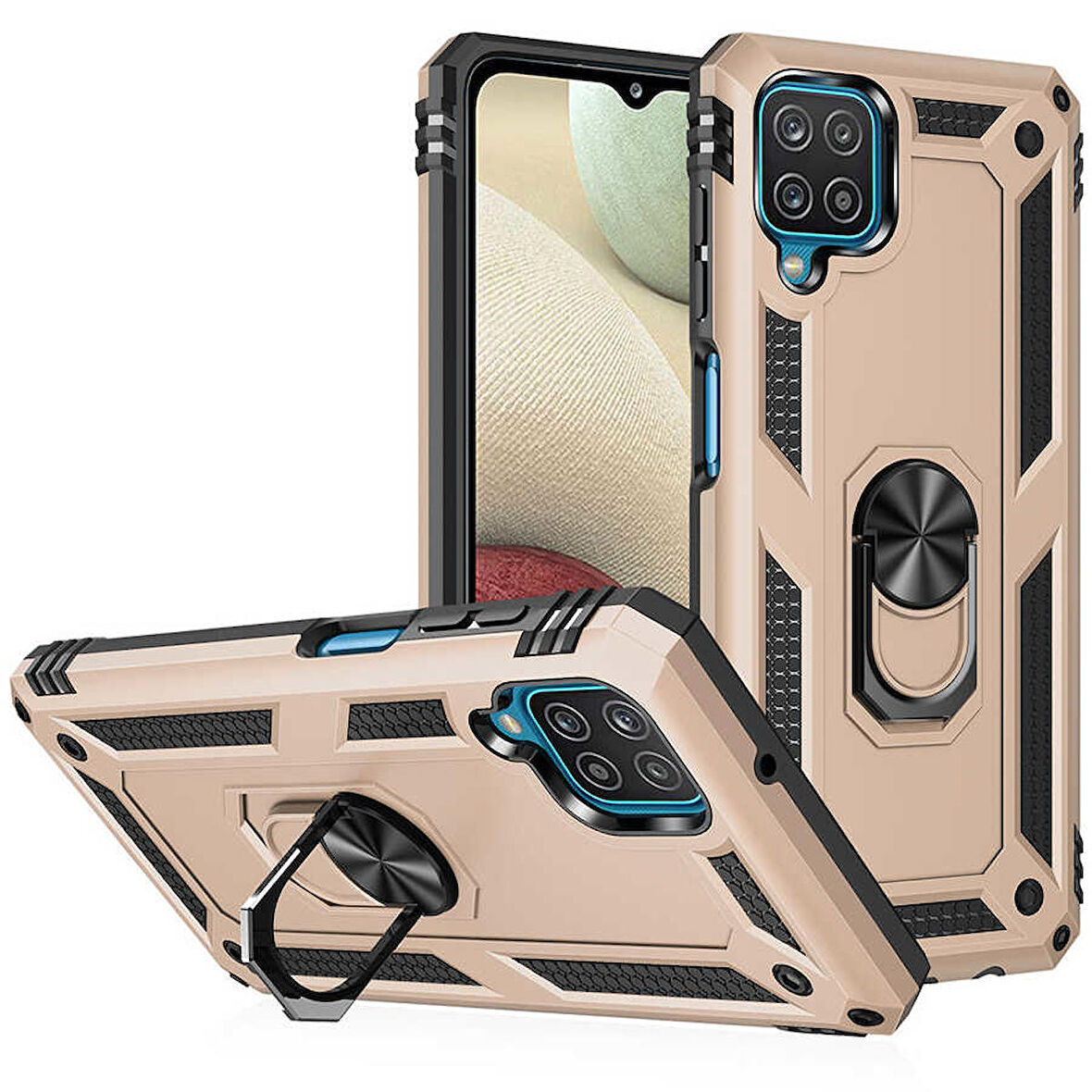 Samsung Galaxy M22 Uyumlu Kılıf Standlı Manyetik Yüzüklü Military Ring TPU Cover