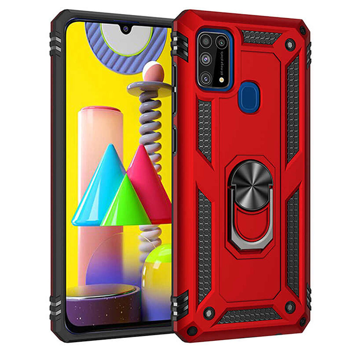 Samsung Galaxy M31 Uyumlu Kılıf Standlı Manyetik Yüzüklü Military Ring TPU Cover