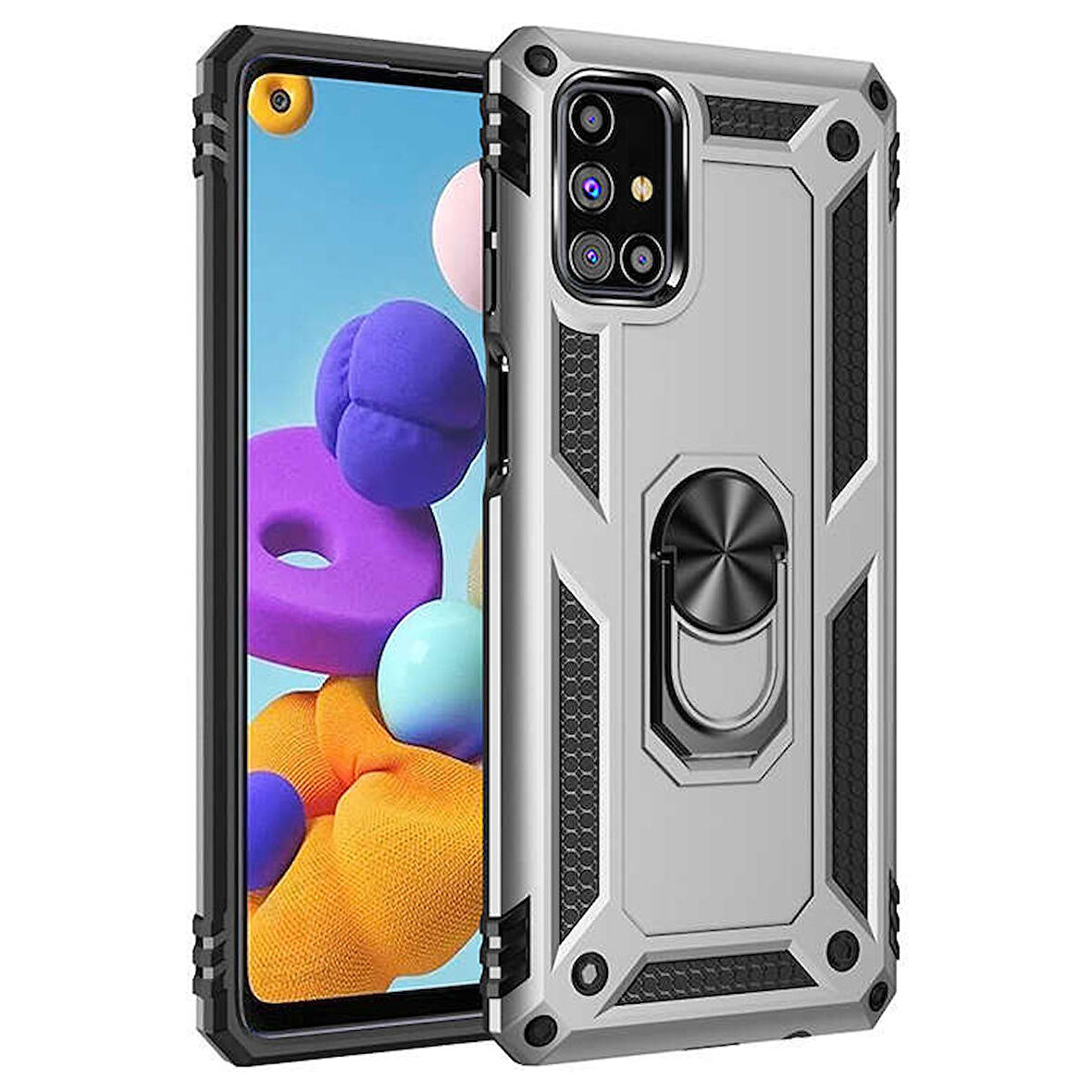 Samsung Galaxy M31S Uyumlu Kılıf Standlı Manyetik Yüzüklü Military Ring TPU Cover