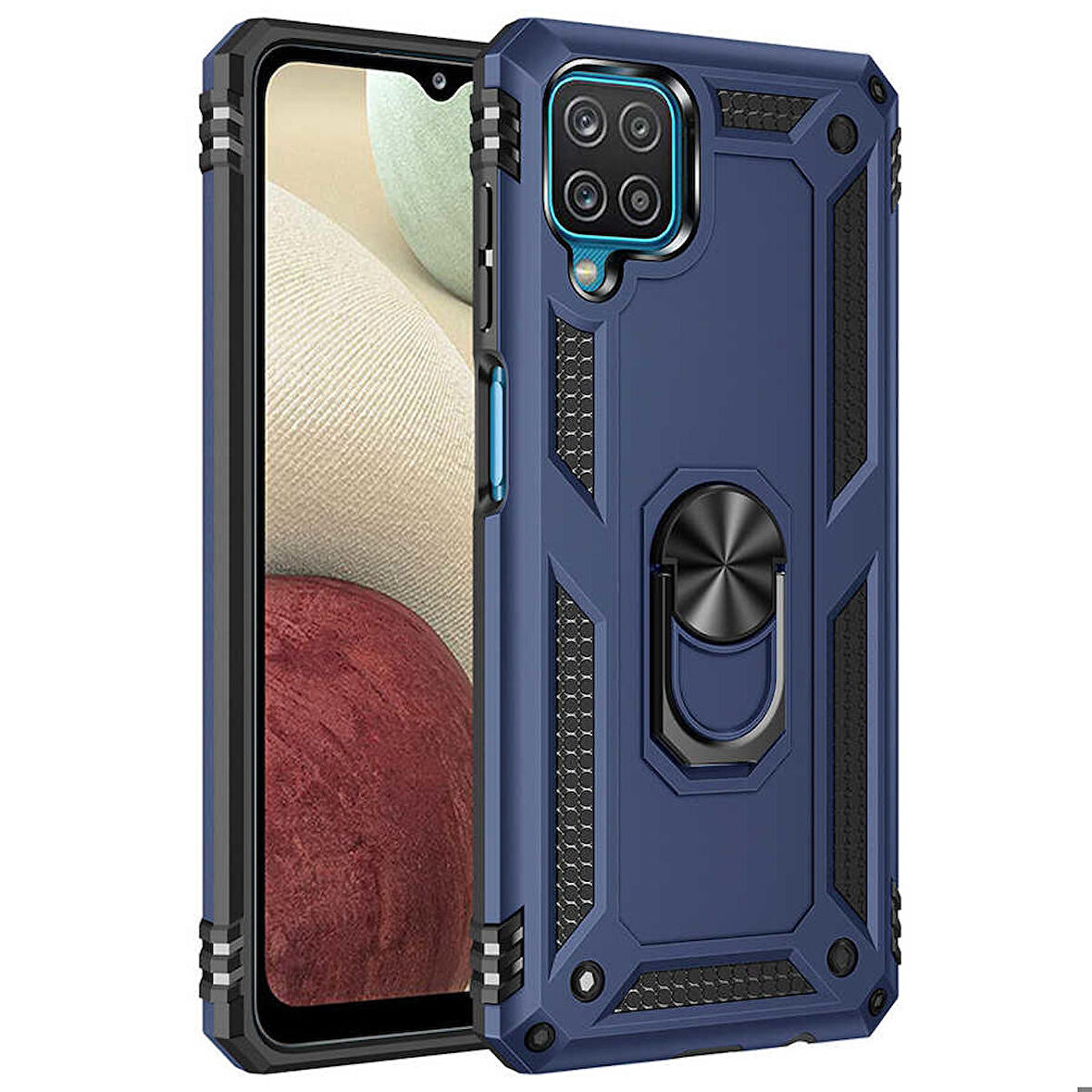 Samsung Galaxy M32 Uyumlu Kılıf Standlı Manyetik Yüzüklü Military Ring TPU Cover