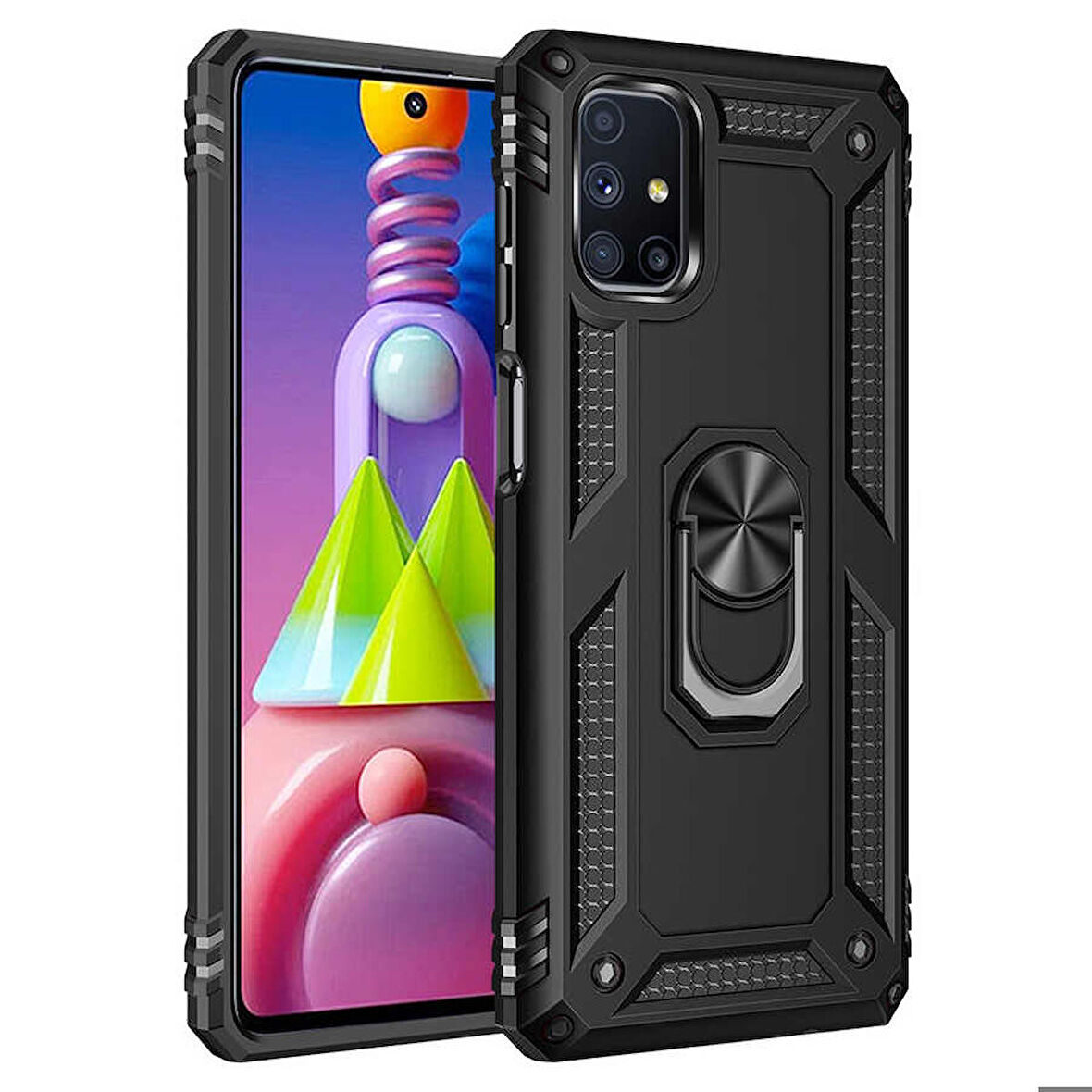 Samsung Galaxy M51 Uyumlu Kılıf Standlı Manyetik Yüzüklü Military Ring TPU Cover