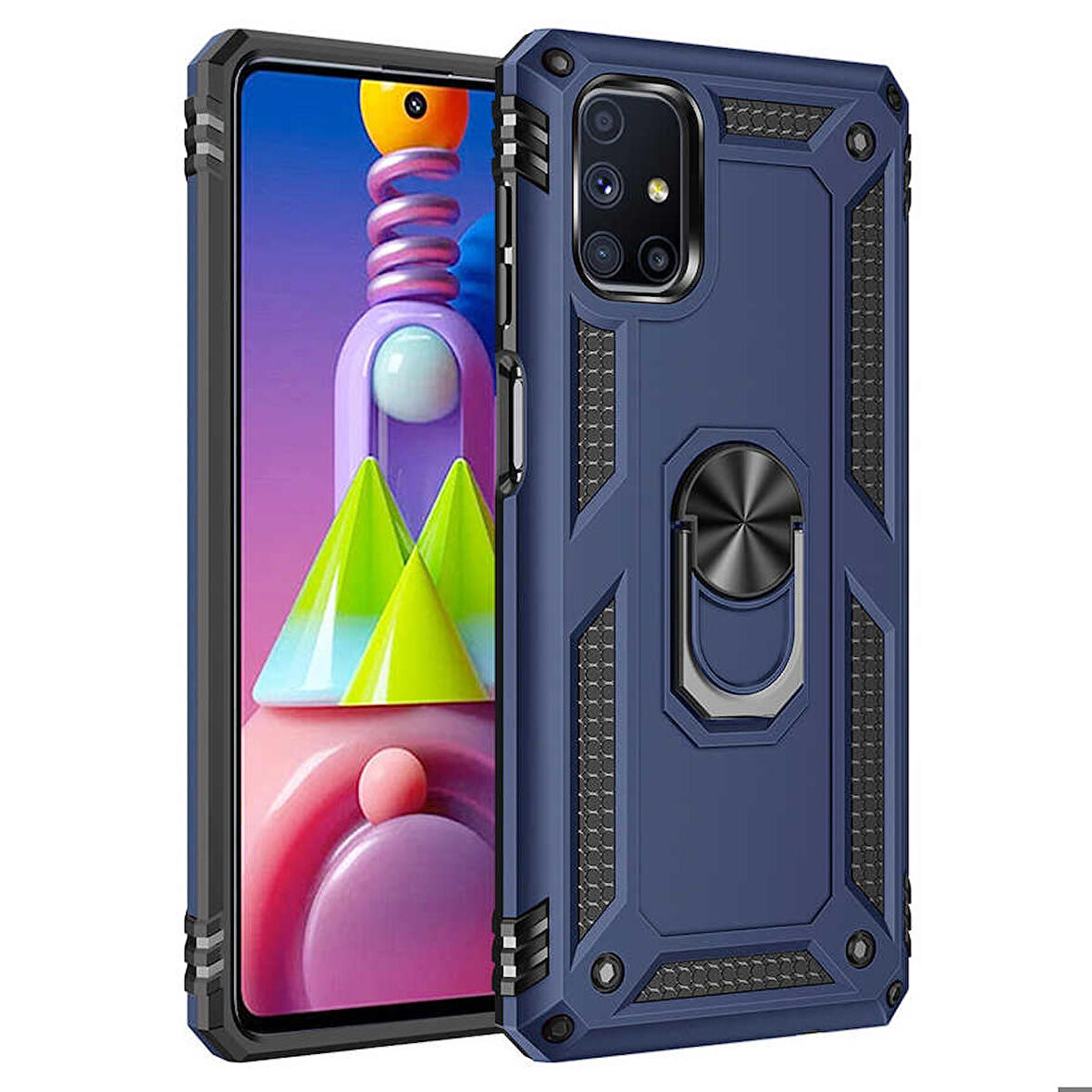 Samsung Galaxy M51 Uyumlu Kılıf Standlı Manyetik Yüzüklü Military Ring TPU Cover