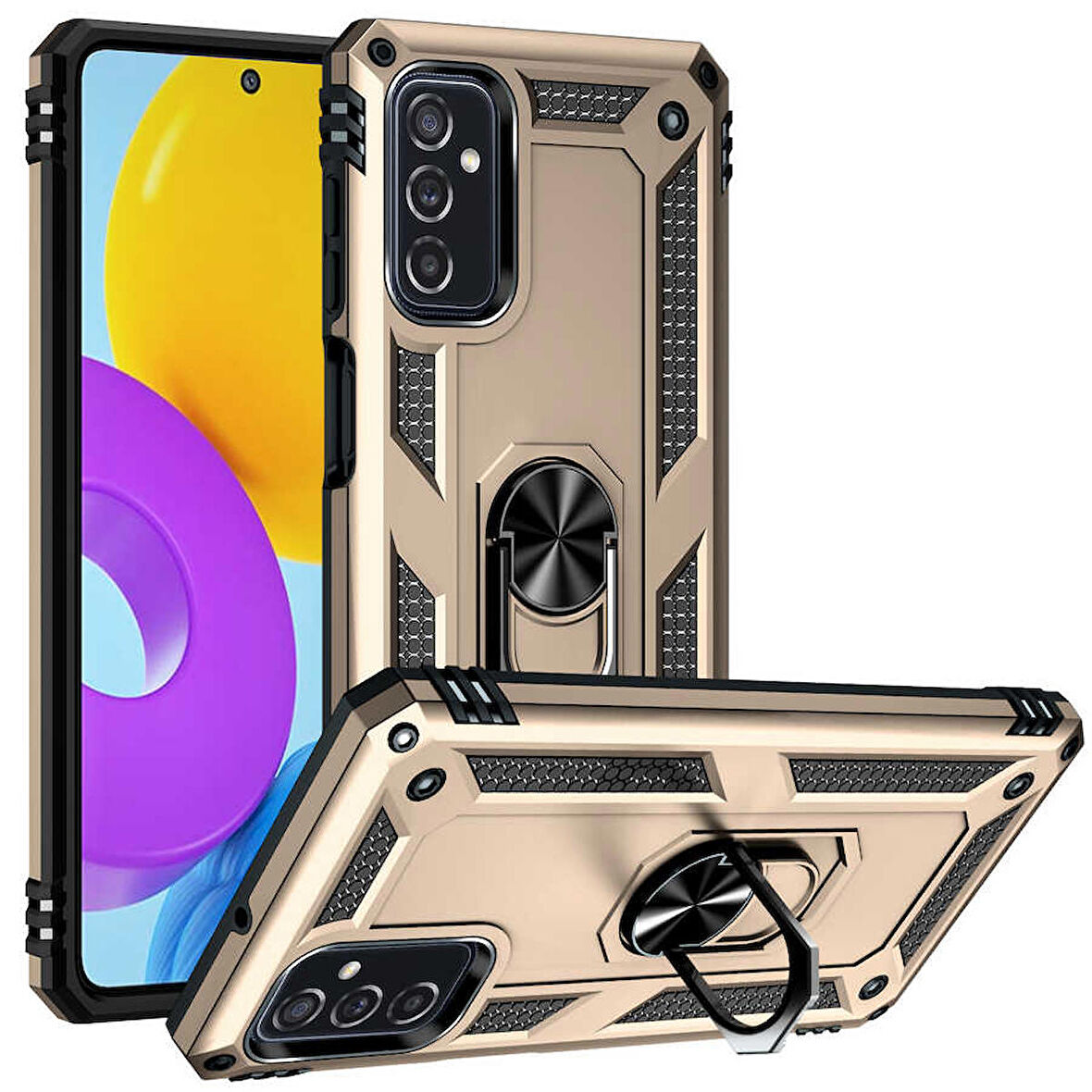 Samsung Galaxy M52 Uyumlu Kılıf Standlı Manyetik Yüzüklü Military Ring TPU Cover