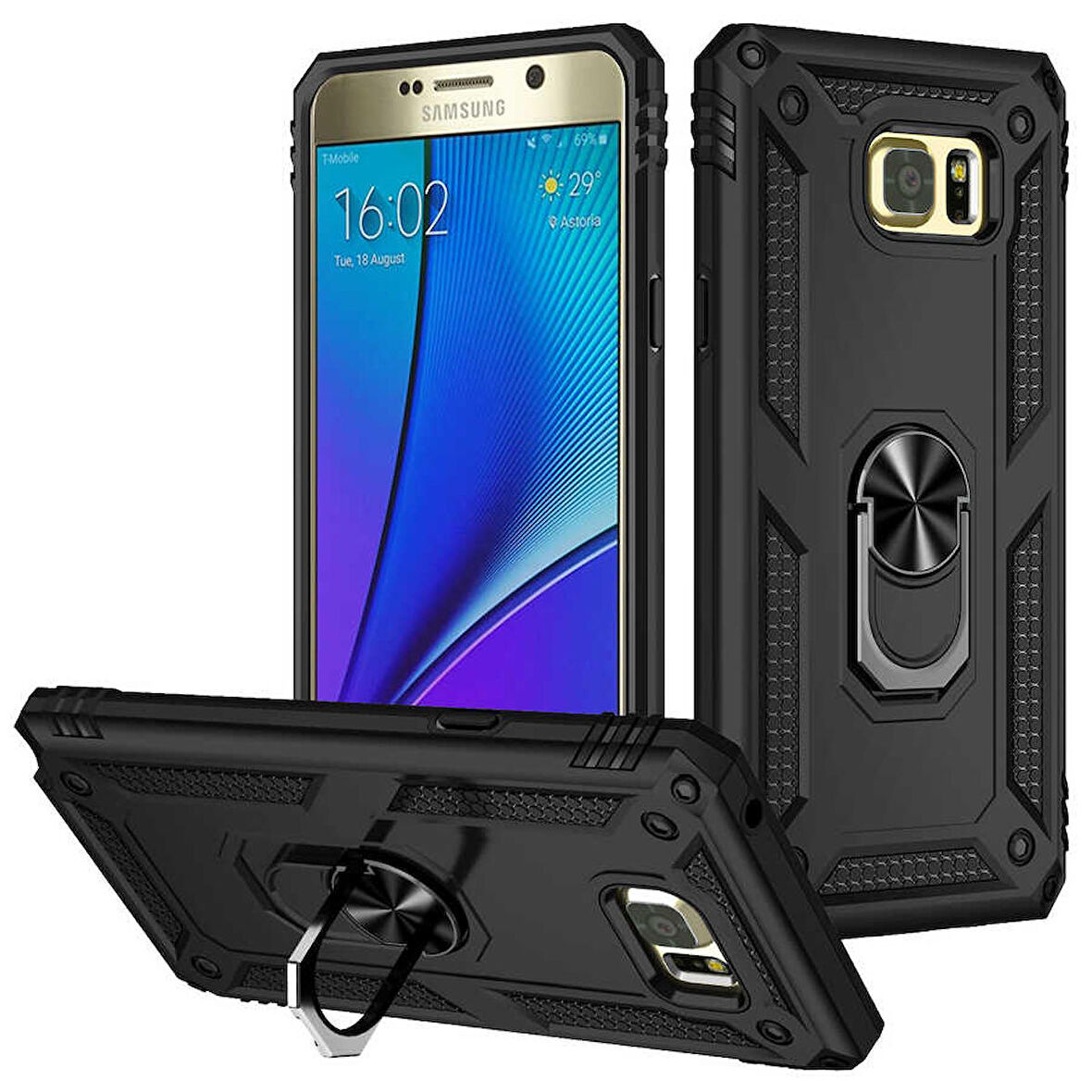 Samsung Galaxy Note 5 Uyumlu Kılıf Standlı Manyetik Yüzüklü Military Ring TPU Cover
