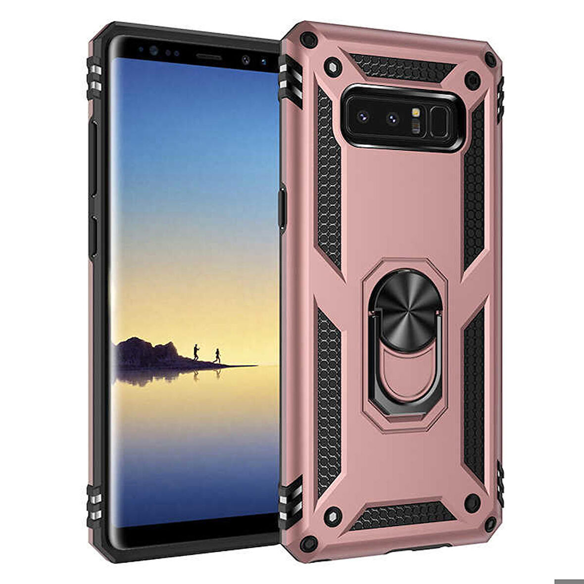 Samsung Galaxy Note 8 Uyumlu Kılıf Standlı Manyetik Yüzüklü Military Ring TPU Cover