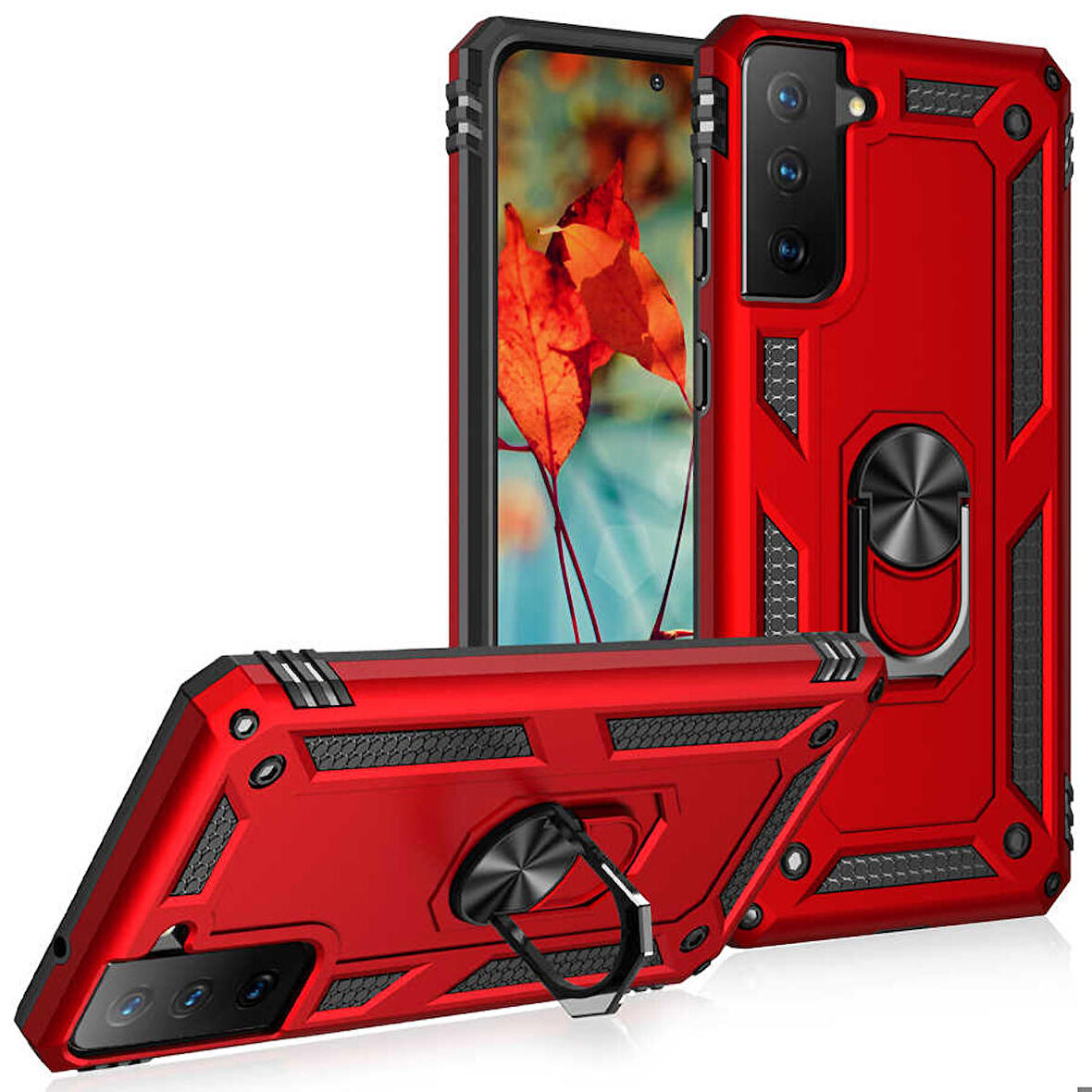 Samsung Galaxy S21 FE Uyumlu Kılıf Standlı Manyetik Yüzüklü Military Ring TPU Cover