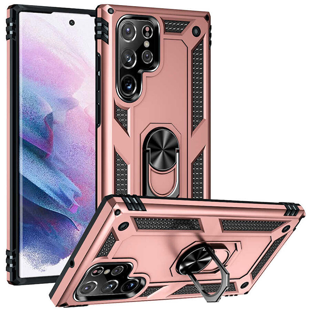 Samsung Galaxy S22 Ultra Uyumlu Kılıf Standlı Manyetik Yüzüklü Military Ring TPU Cover