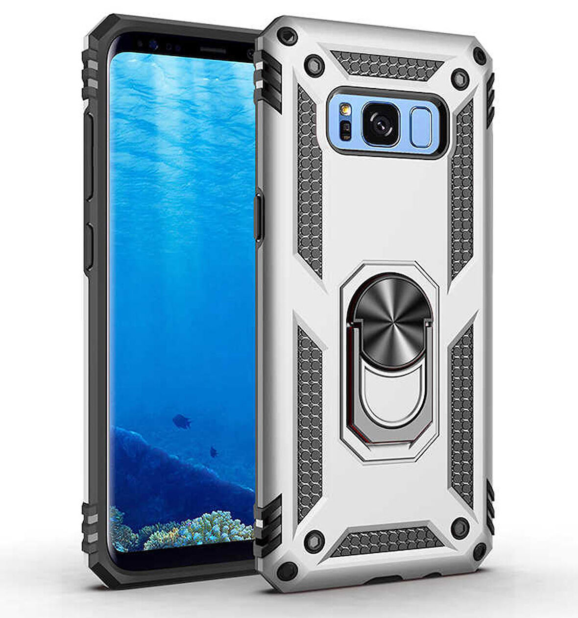 Samsung Galaxy S8 Uyumlu Kılıf Standlı Manyetik Yüzüklü Military Ring TPU Cover