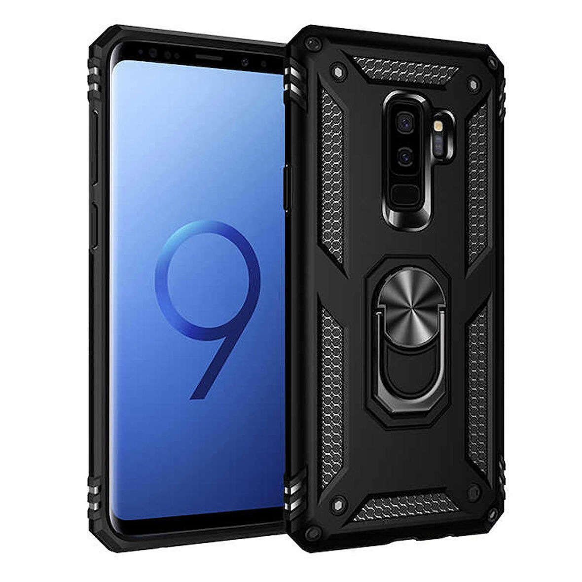 Samsung Galaxy S9 Plus Uyumlu Kılıf Standlı Manyetik Yüzüklü Military Ring TPU Cover