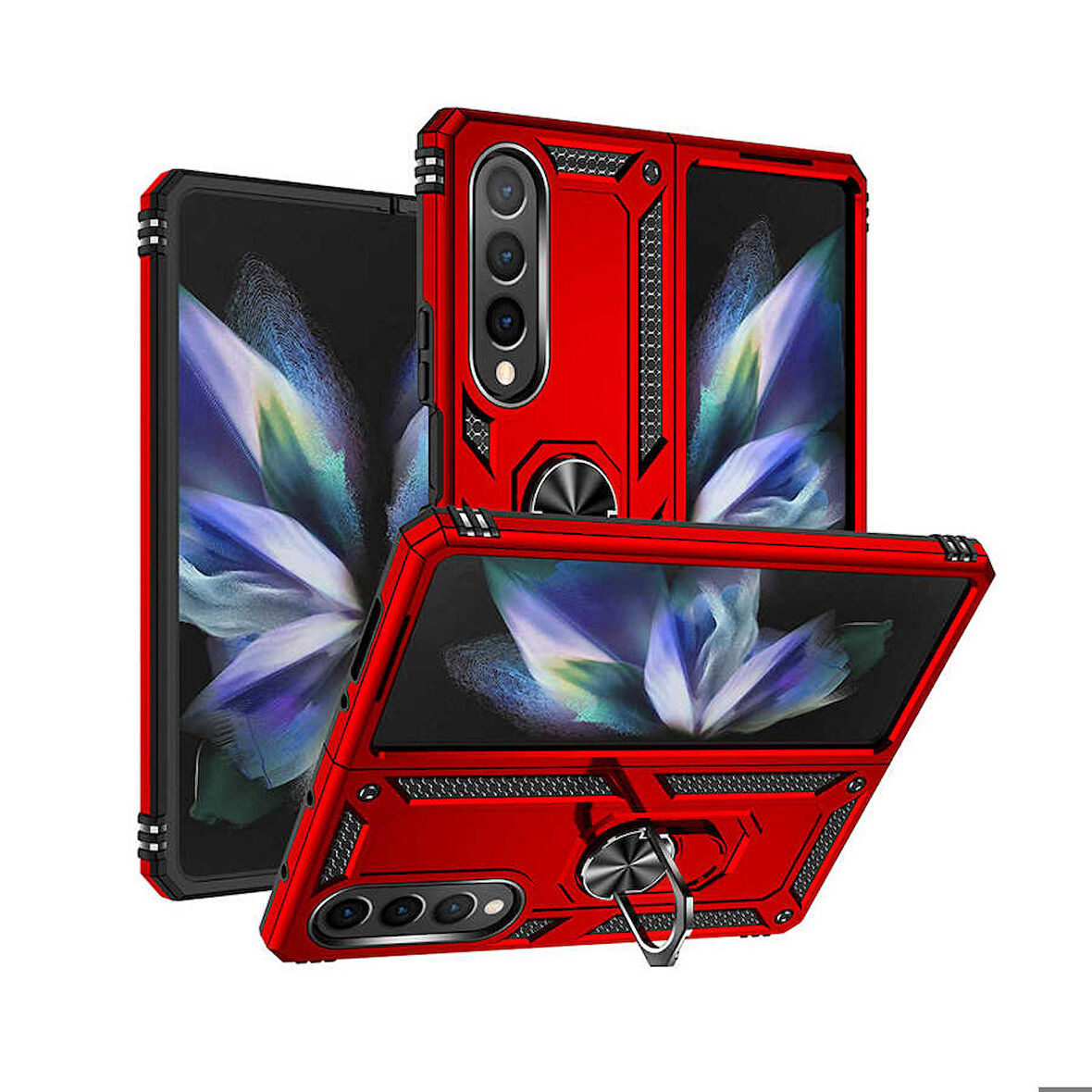 Samsung Galaxy Z Fold 4 Uyumlu Kılıf Standlı Manyetik Yüzüklü Military Ring TPU Cover