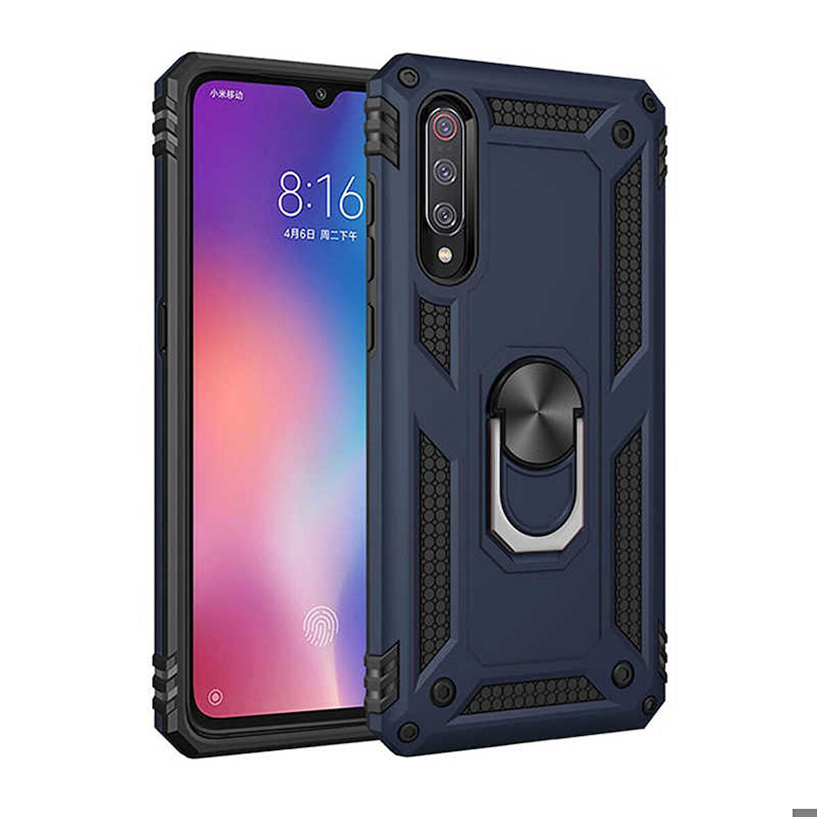 Xiaomi Mi 9 Uyumlu Kılıf Standlı Manyetik Yüzüklü Military Ring TPU Cover