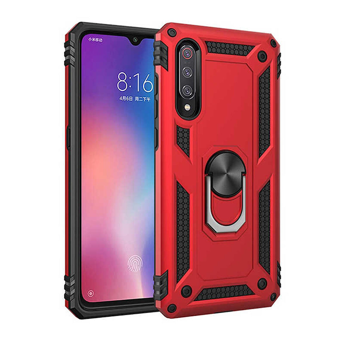 Xiaomi Mi 9 Uyumlu Kılıf Standlı Manyetik Yüzüklü Military Ring TPU Cover