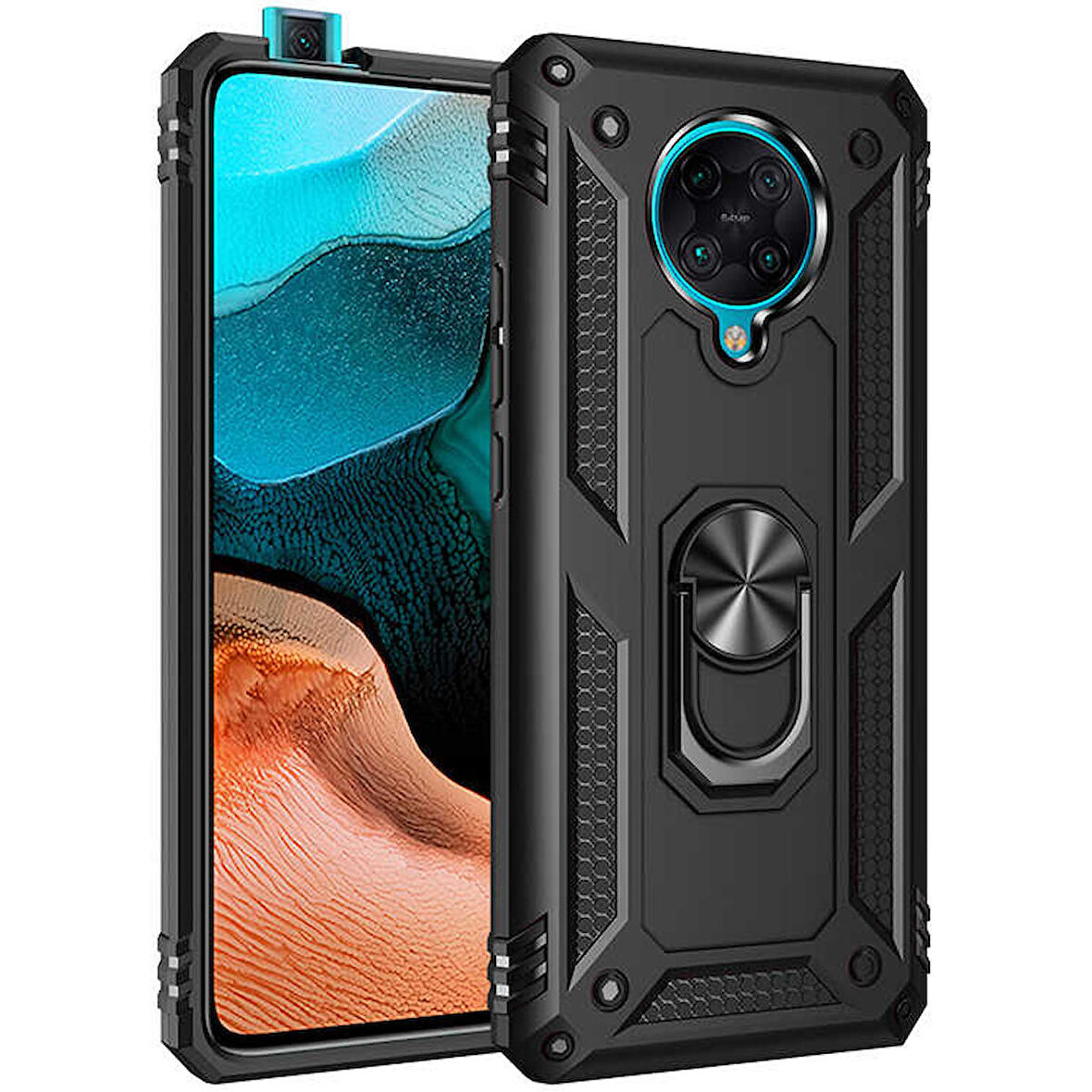 Xiaomi Poco F2 Pro Uyumlu Kılıf Standlı Manyetik Yüzüklü Military Ring TPU Cover