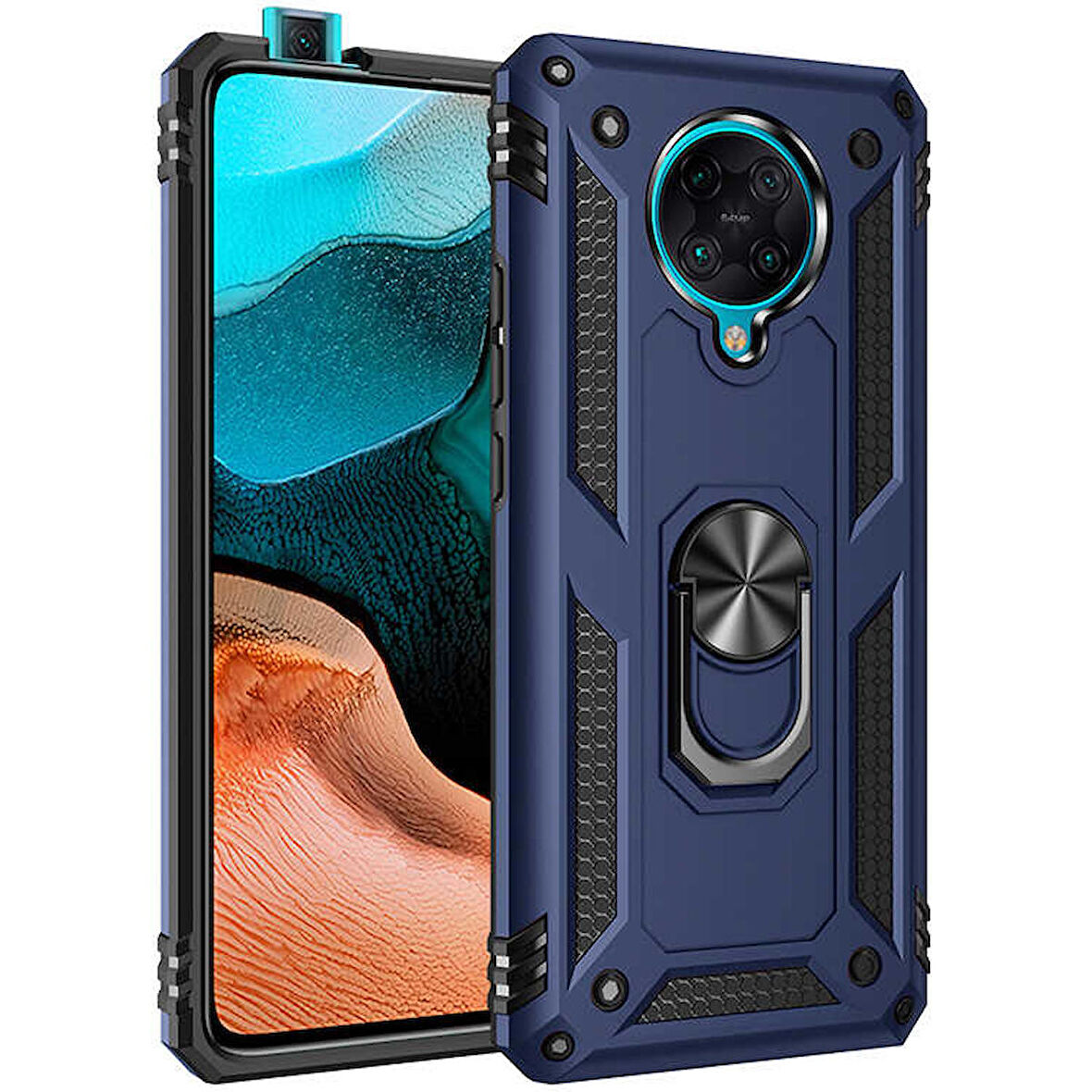 Xiaomi Poco F2 Pro Uyumlu Kılıf Standlı Manyetik Yüzüklü Military Ring TPU Cover