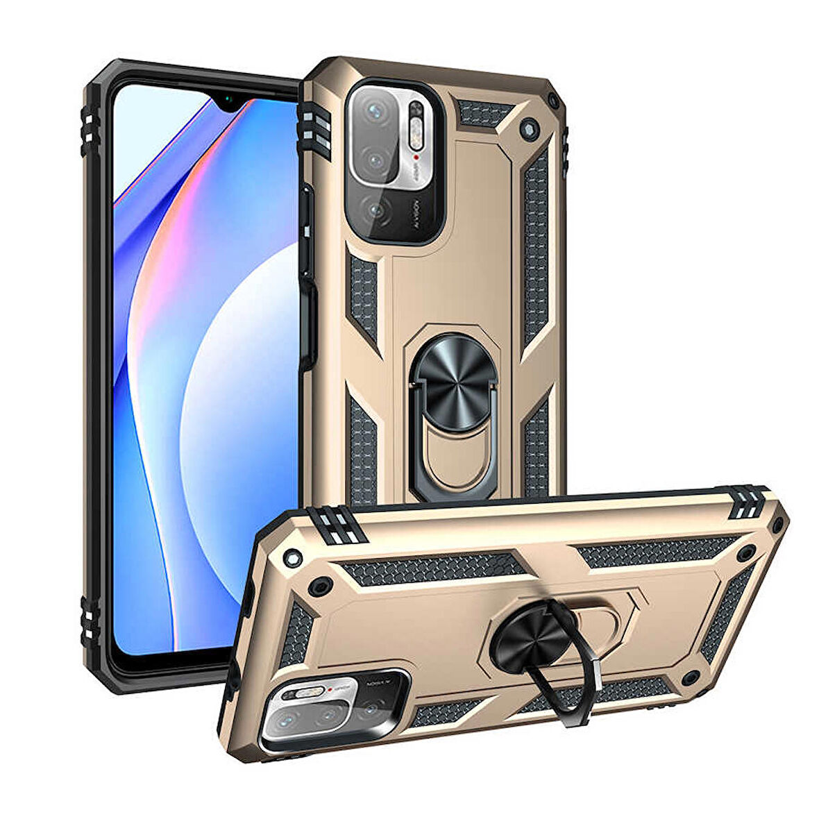Xiaomi Poco M3 Pro Uyumlu Kılıf Standlı Manyetik Yüzüklü Military Ring TPU Cover