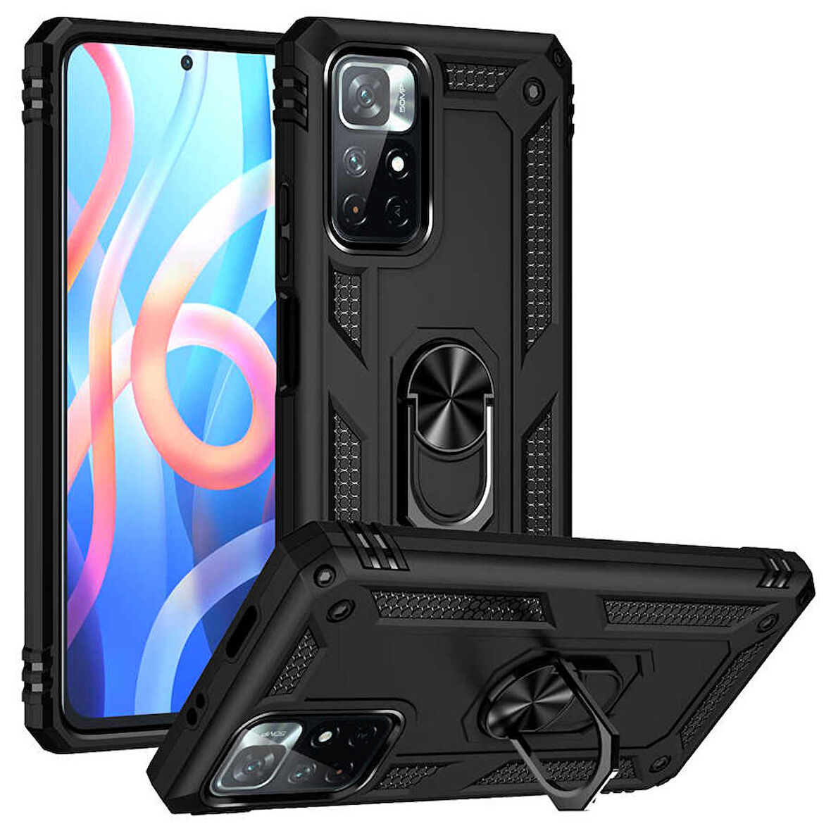Xiaomi Poco M4 Pro 5G Uyumlu Kılıf Standlı Manyetik Yüzüklü Military Ring TPU Cover