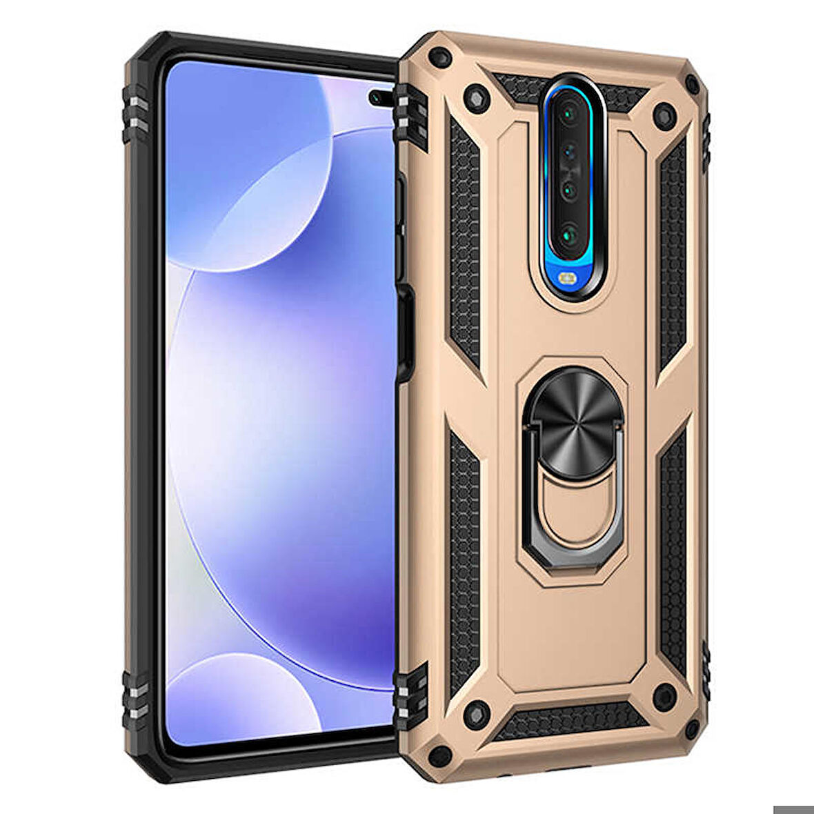 Xiaomi Poco X2 Uyumlu Kılıf Standlı Manyetik Yüzüklü Military Ring TPU Cover