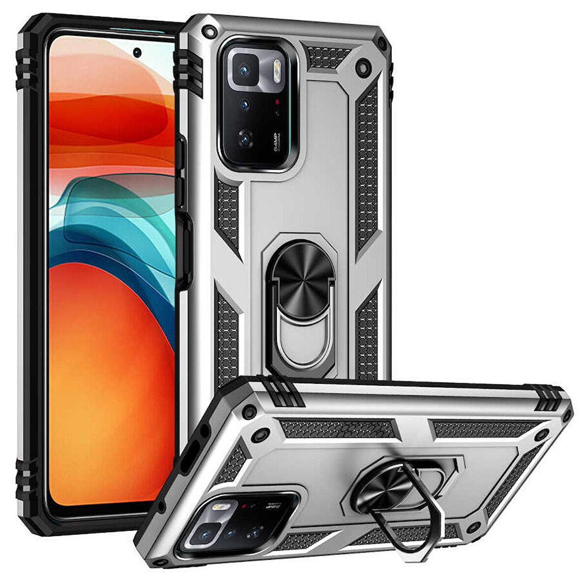 Xiaomi Poco X3 GT Uyumlu Kılıf Standlı Manyetik Yüzüklü Military Ring TPU Cover