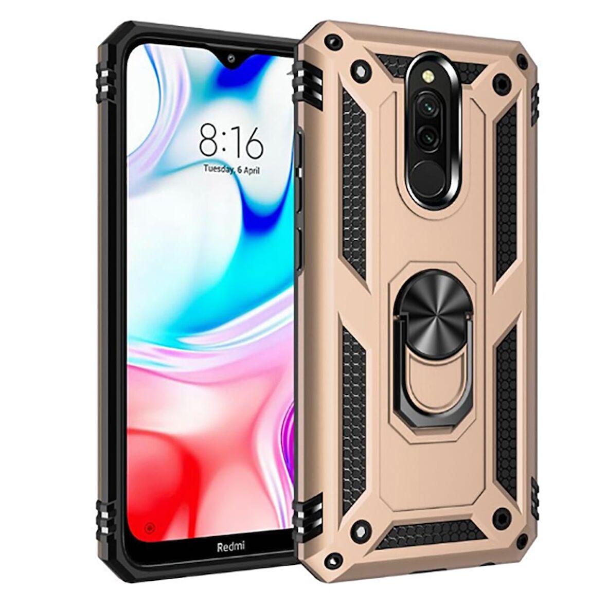 Xiaomi Redmi 8 Uyumlu Kılıf Standlı Manyetik Yüzüklü Military Ring TPU Cover