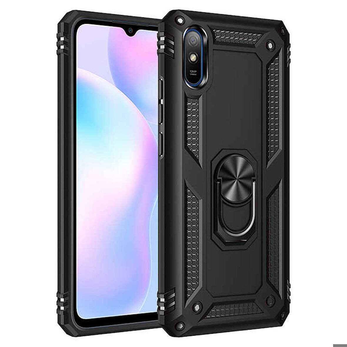 Xiaomi Redmi 9A Uyumlu Kılıf Standlı Manyetik Yüzüklü Military Ring TPU Cover