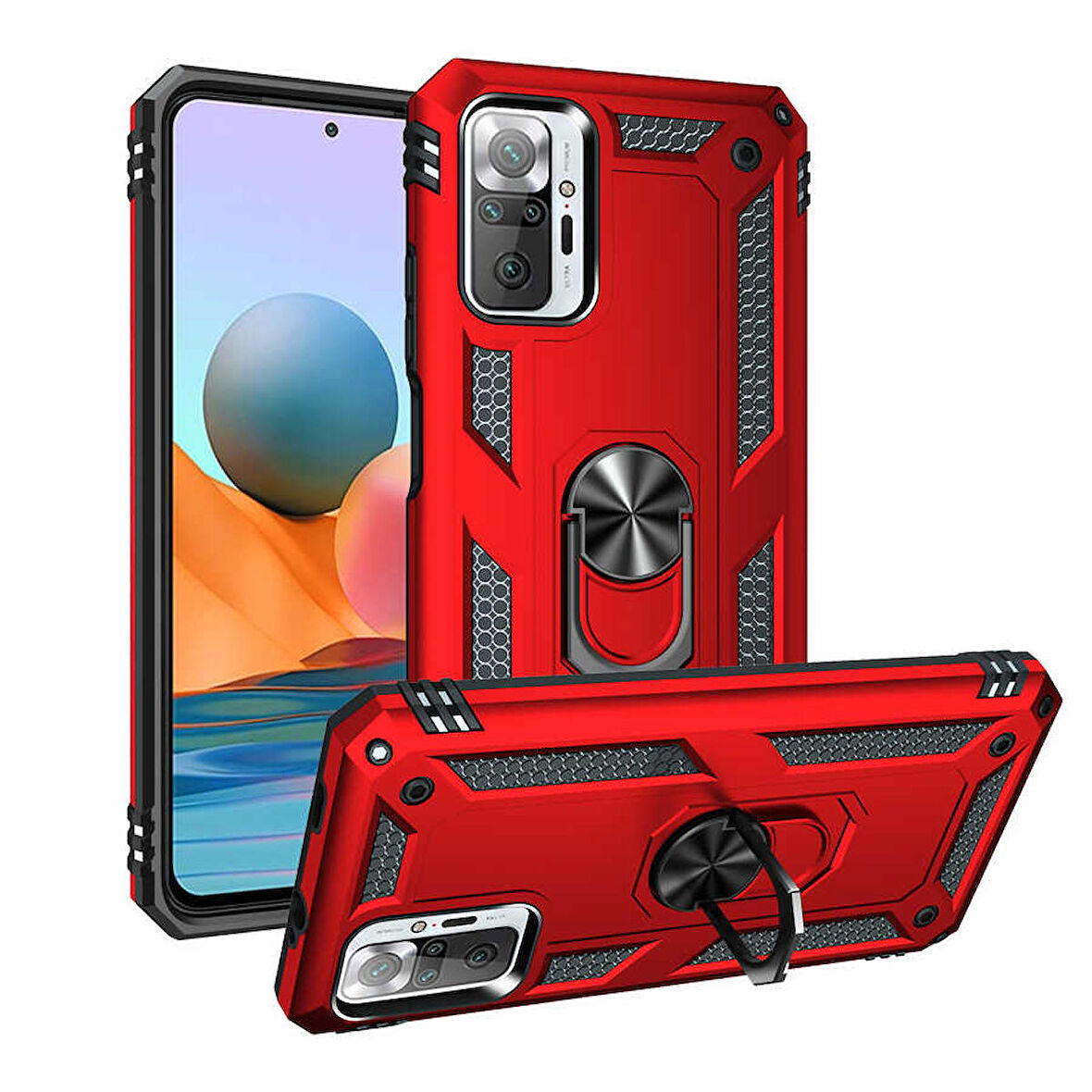 Xiaomi Redmi Note 10 Pro Uyumlu Kılıf Standlı Manyetik Yüzüklü Military Ring TPU Cover