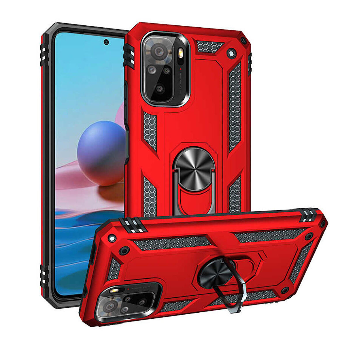 Xiaomi Redmi Note 10 Uyumlu Kılıf Standlı Manyetik Yüzüklü Military Ring TPU Cover