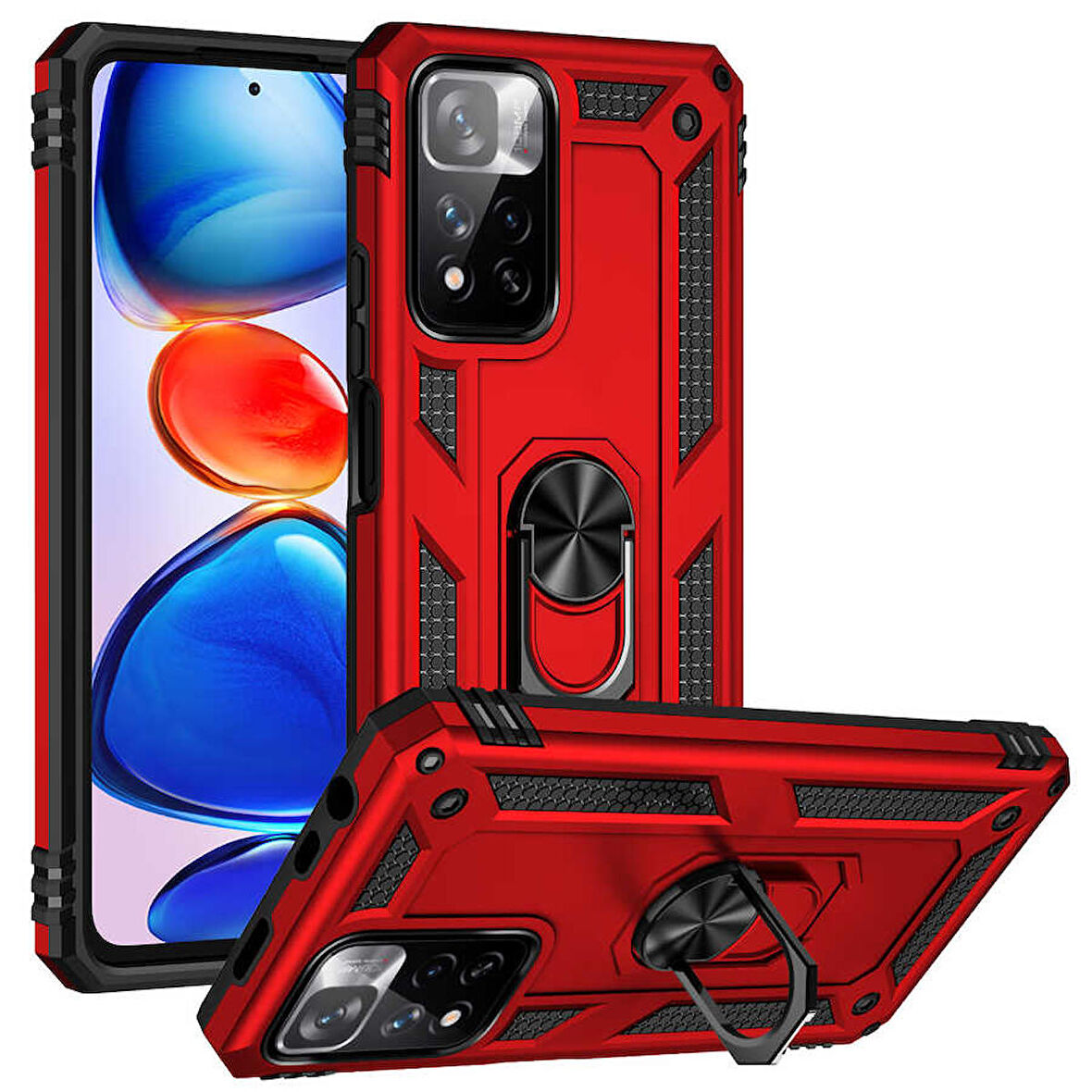 Xiaomi Redmi Note 11 Pro Plus 5G Uyumlu Kılıf Standlı Manyetik Yüzüklü Military Ring TPU Cover