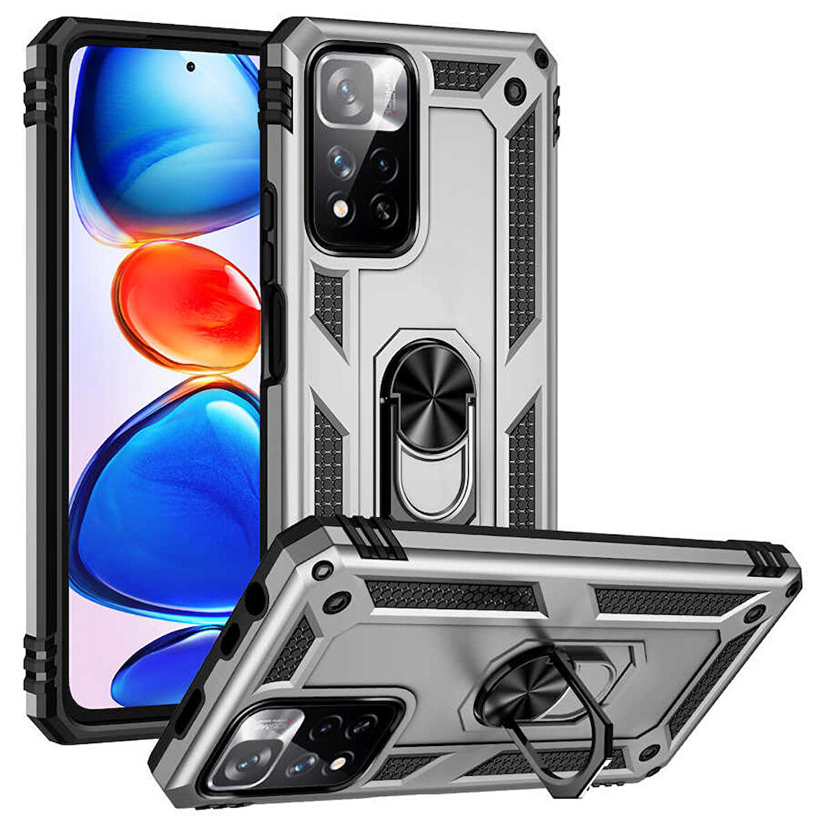 Xiaomi Redmi Note 11 Pro Plus 5G Uyumlu Kılıf Standlı Manyetik Yüzüklü Military Ring TPU Cover