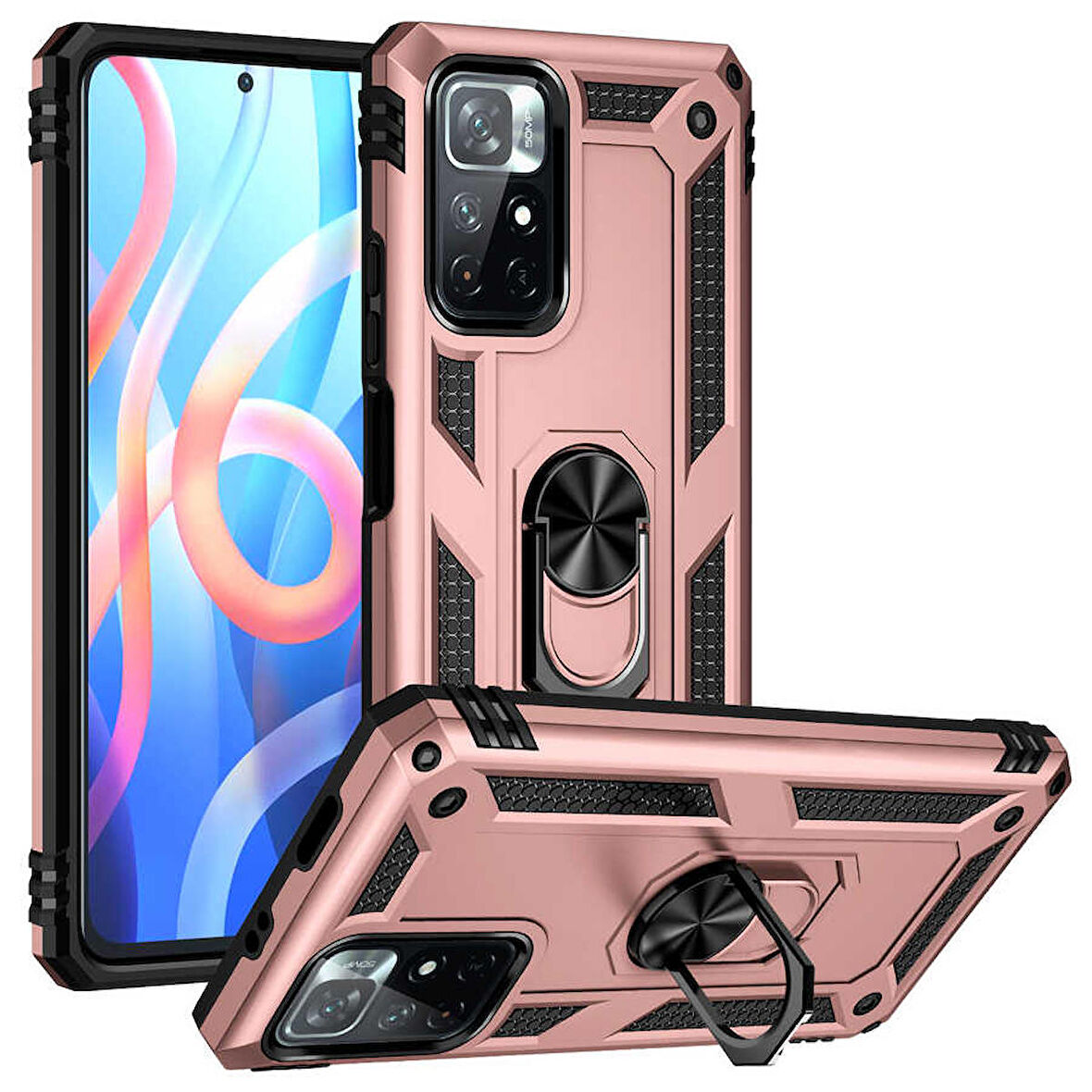 Xiaomi Redmi Note 11T 5G Uyumlu Kılıf Standlı Manyetik Yüzüklü Military Ring TPU Cover