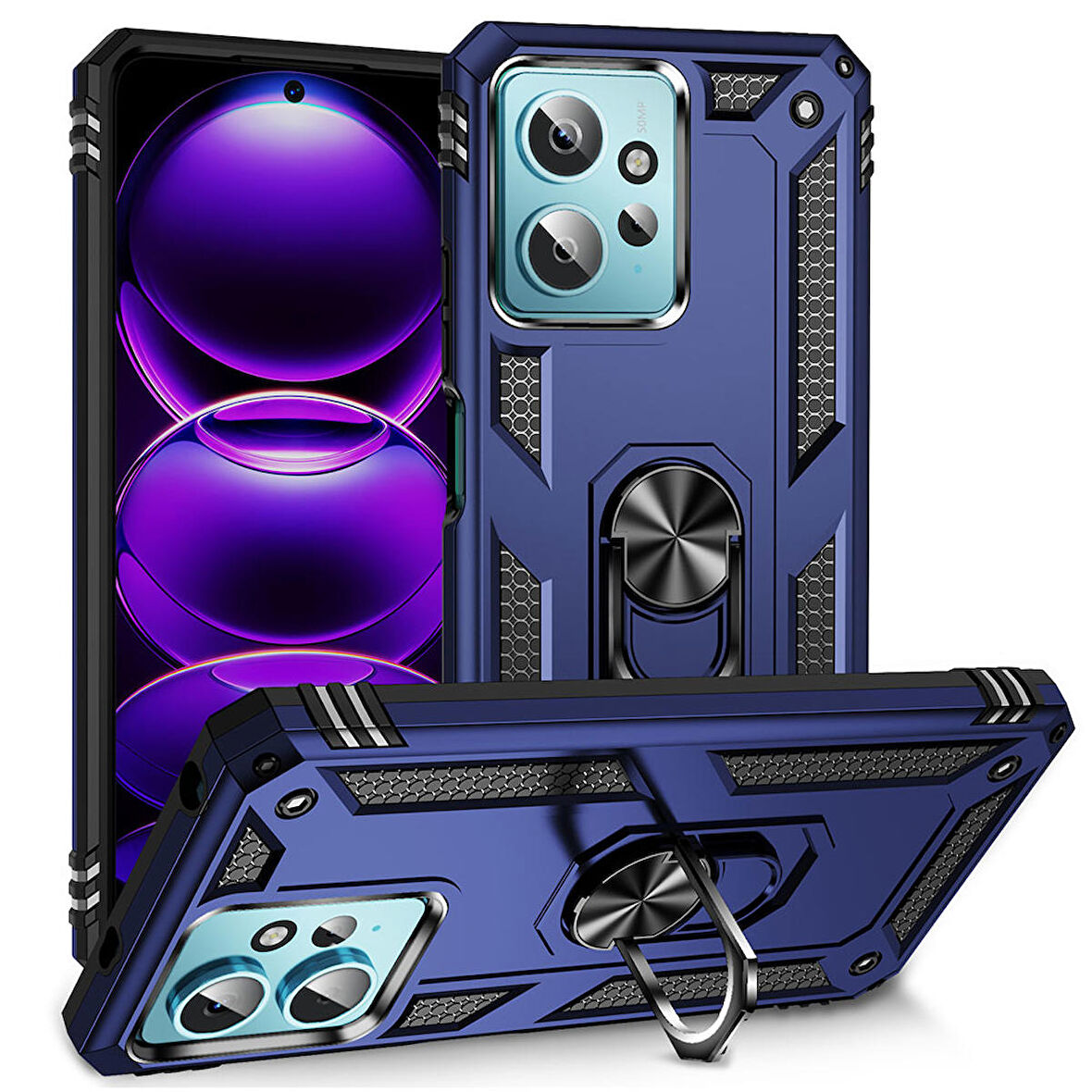 Xiaomi Redmi Note 12 4G Uyumlu Kılıf Standlı Manyetik Yüzüklü Military Ring TPU Cover