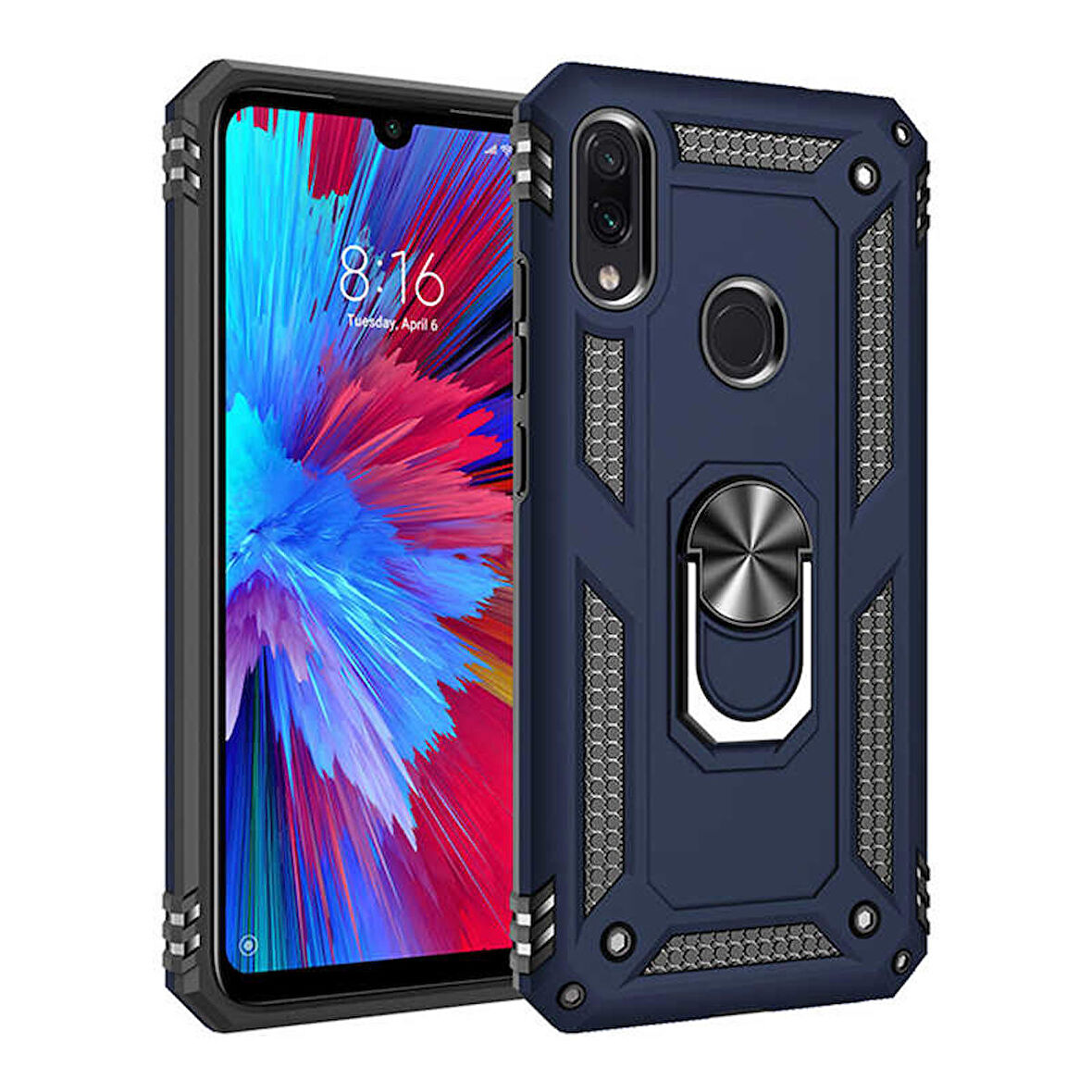 Xiaomi Redmi Note 7 Uyumlu Kılıf Standlı Manyetik Yüzüklü Military Ring TPU Cover