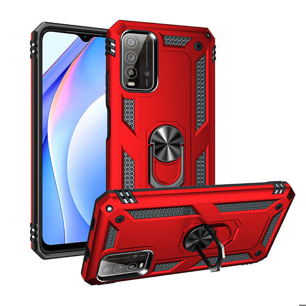 Xiaomi Redmi Note 9 4G Uyumlu Kılıf Standlı Manyetik Yüzüklü Military Ring TPU Cover
