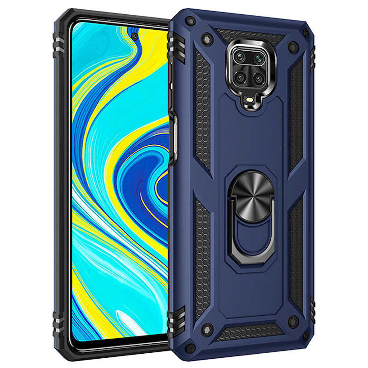 Xiaomi Redmi Note 9 Pro Uyumlu Kılıf Standlı Manyetik Yüzüklü Military Ring TPU Cover