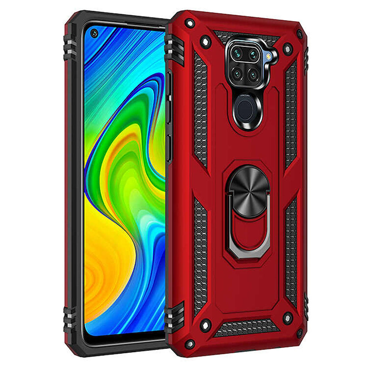 Xiaomi Redmi Note 9 Uyumlu Kılıf Standlı Manyetik Yüzüklü Military Ring TPU Cover
