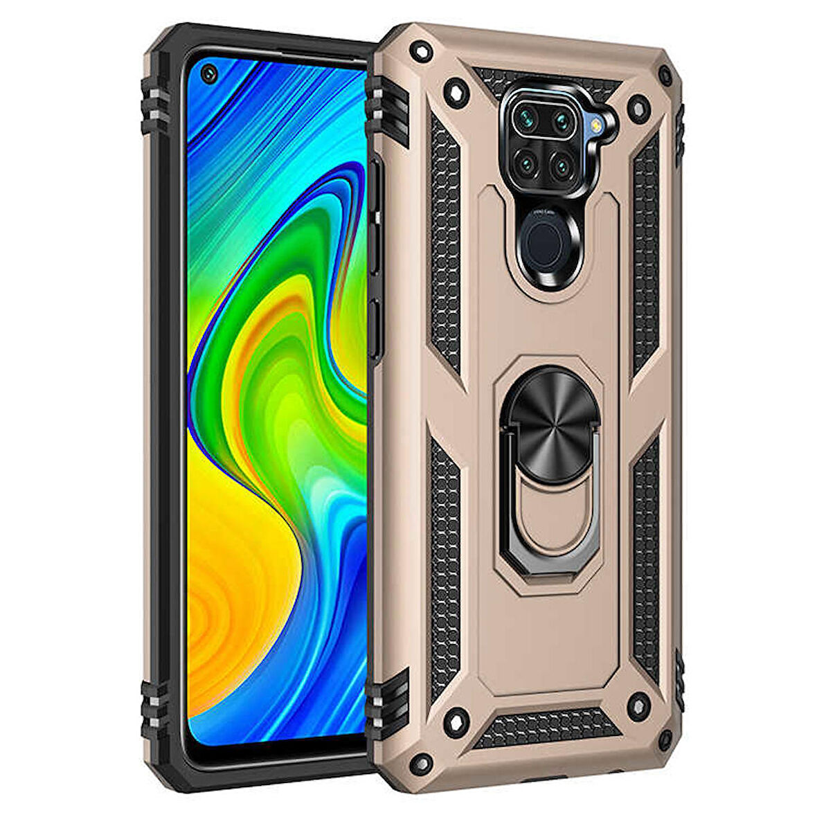 Xiaomi Redmi Note 9 Uyumlu Kılıf Standlı Manyetik Yüzüklü Military Ring TPU Cover