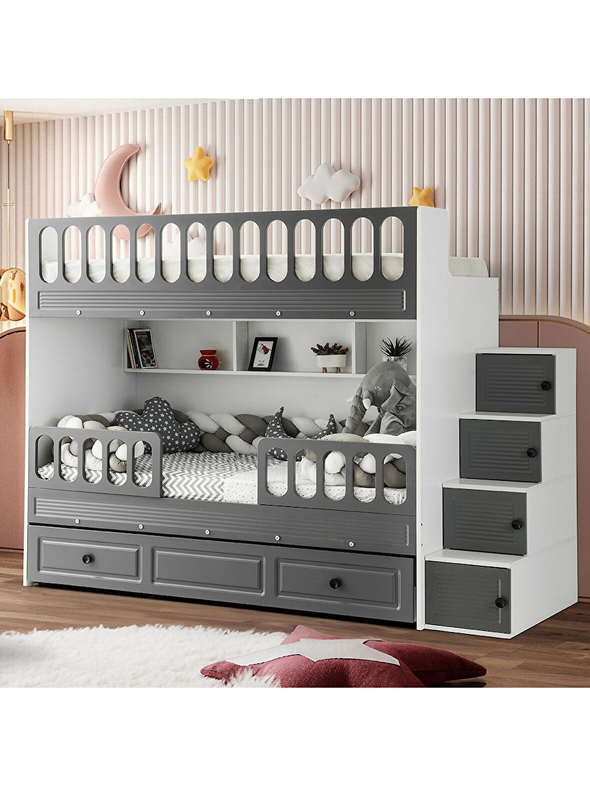 Panjur Yavrulu Ranza Antrasit & Beyaz Çelik Destekli MDF Membran Kaplama %100 MDF