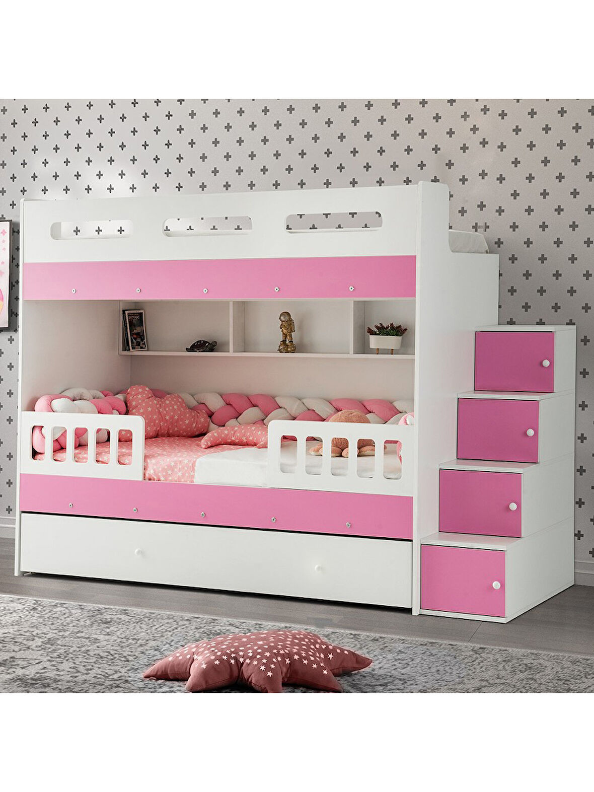 Berlin Yavrulu Ranza Pembe&Beyaz Çelik Destekli %100 MDF