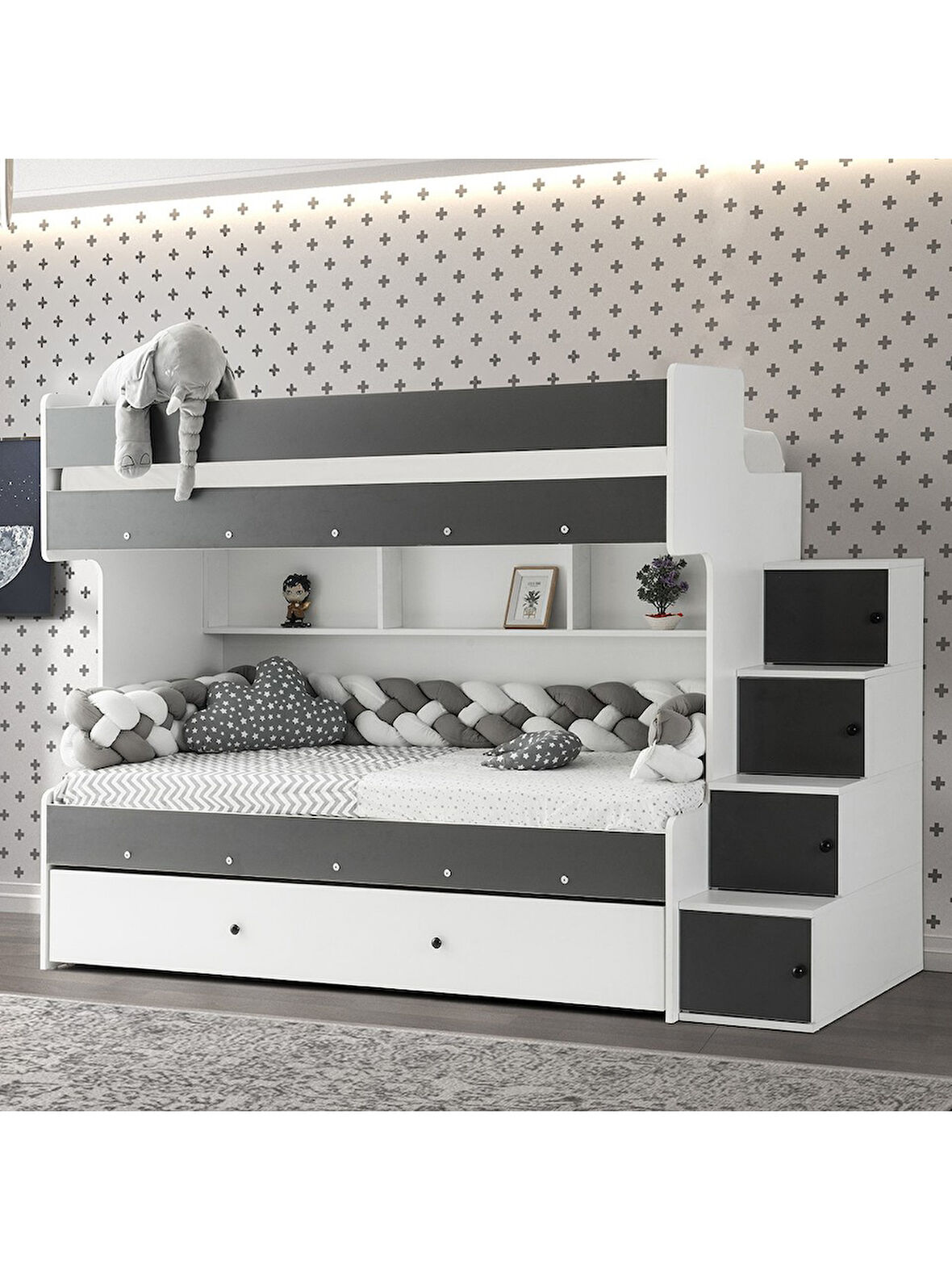 Safir Yavrulu Ranza Antrasit & Beyaz Çelik Destekli %100 MDF